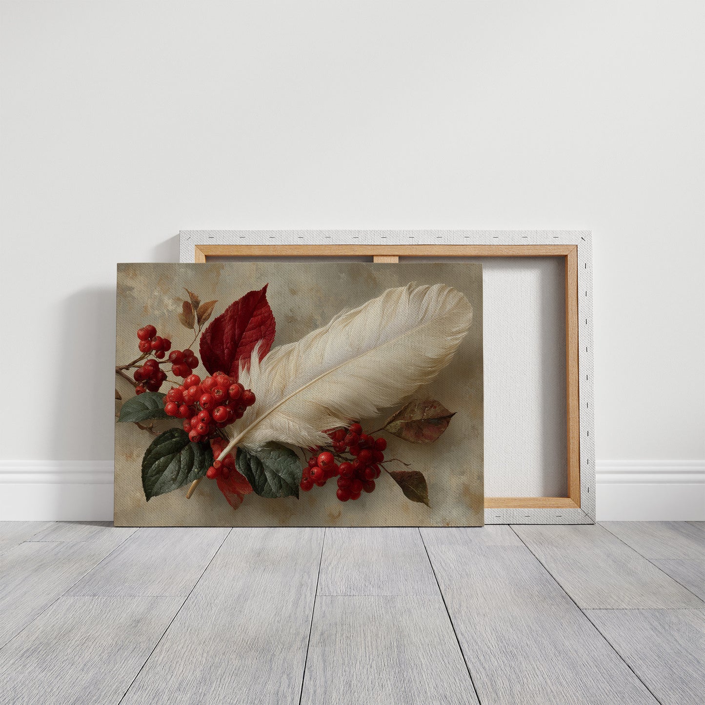 White Feather Among Winter Berries