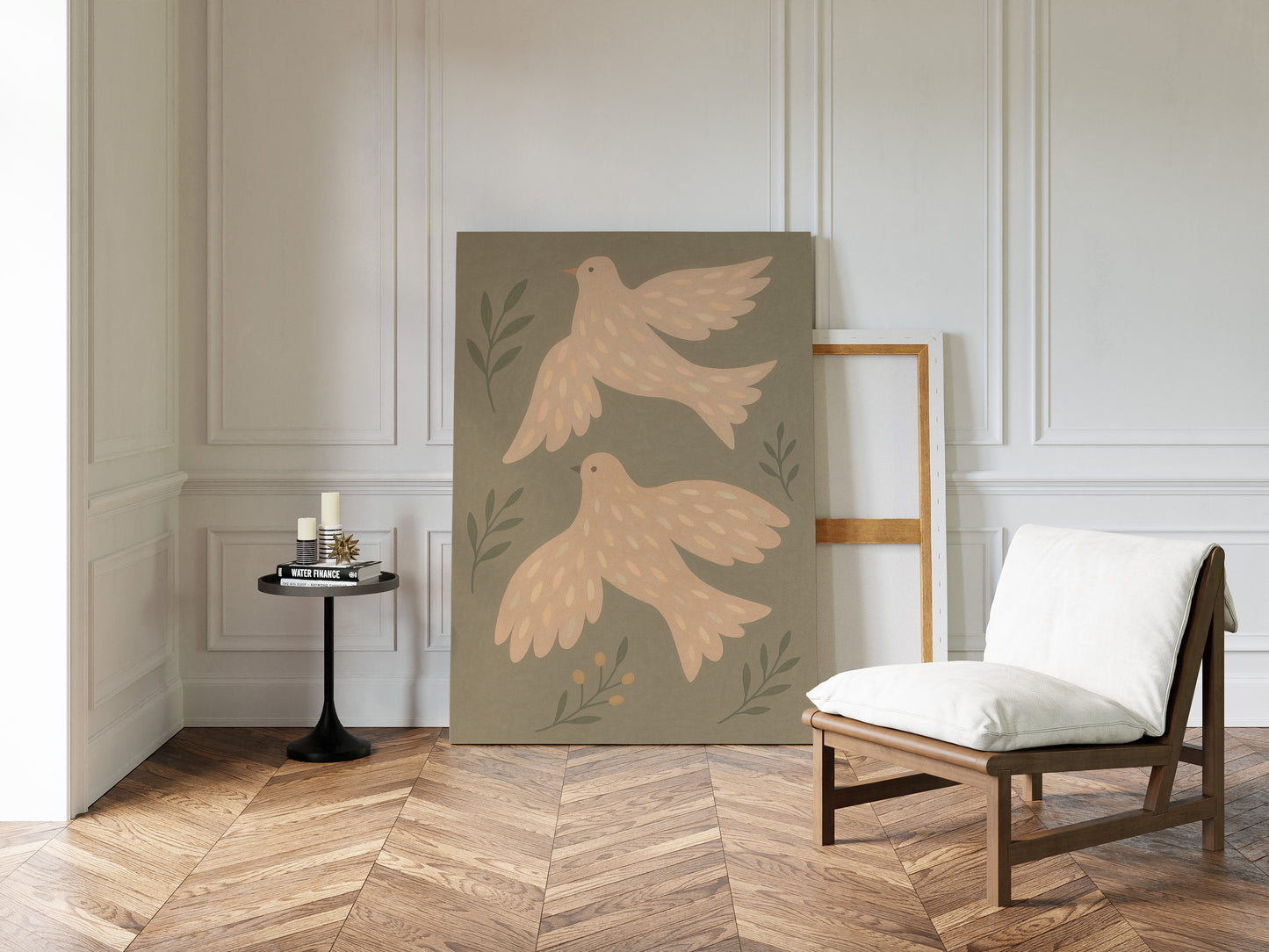 Blush Doves in Olive Sky