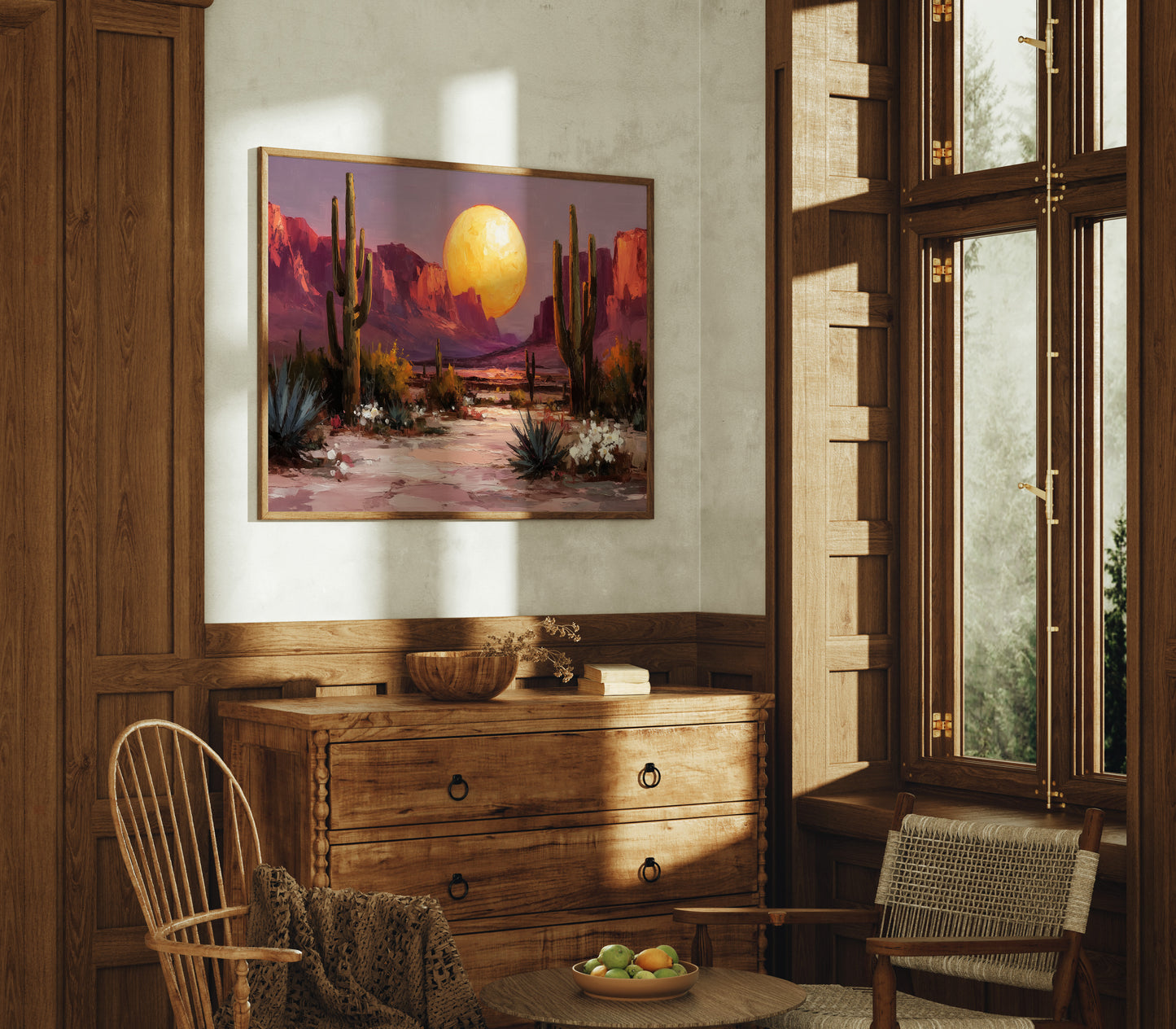 Saguaros Dance Under Golden Moonrise