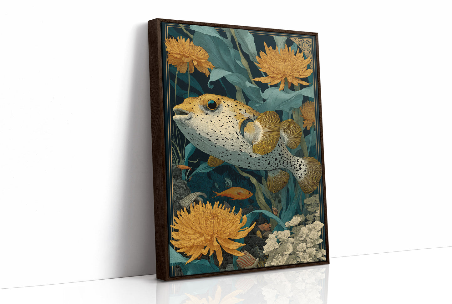Pufferfish Among Chrysanthemums