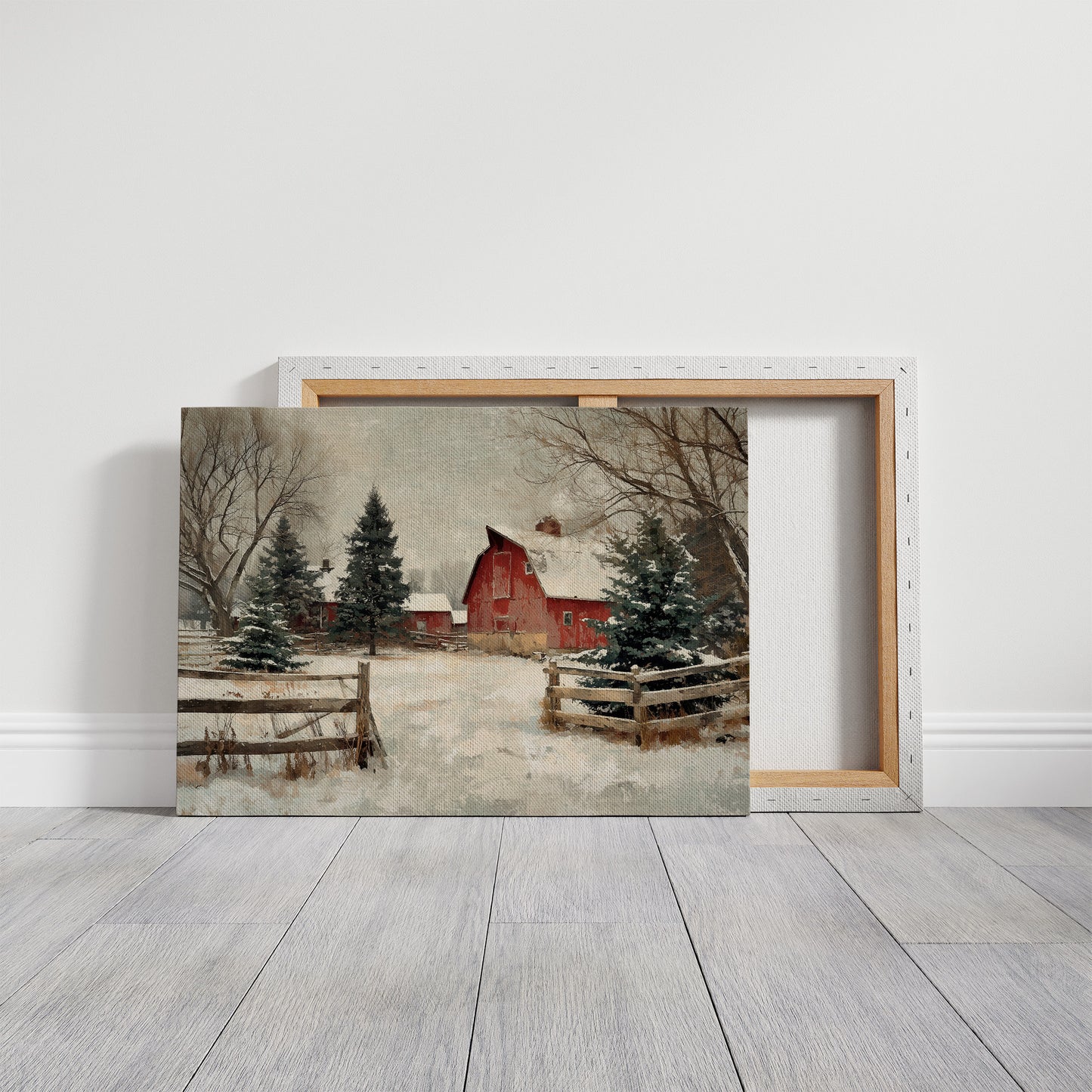 Crimson Barn in Winter's Embrace