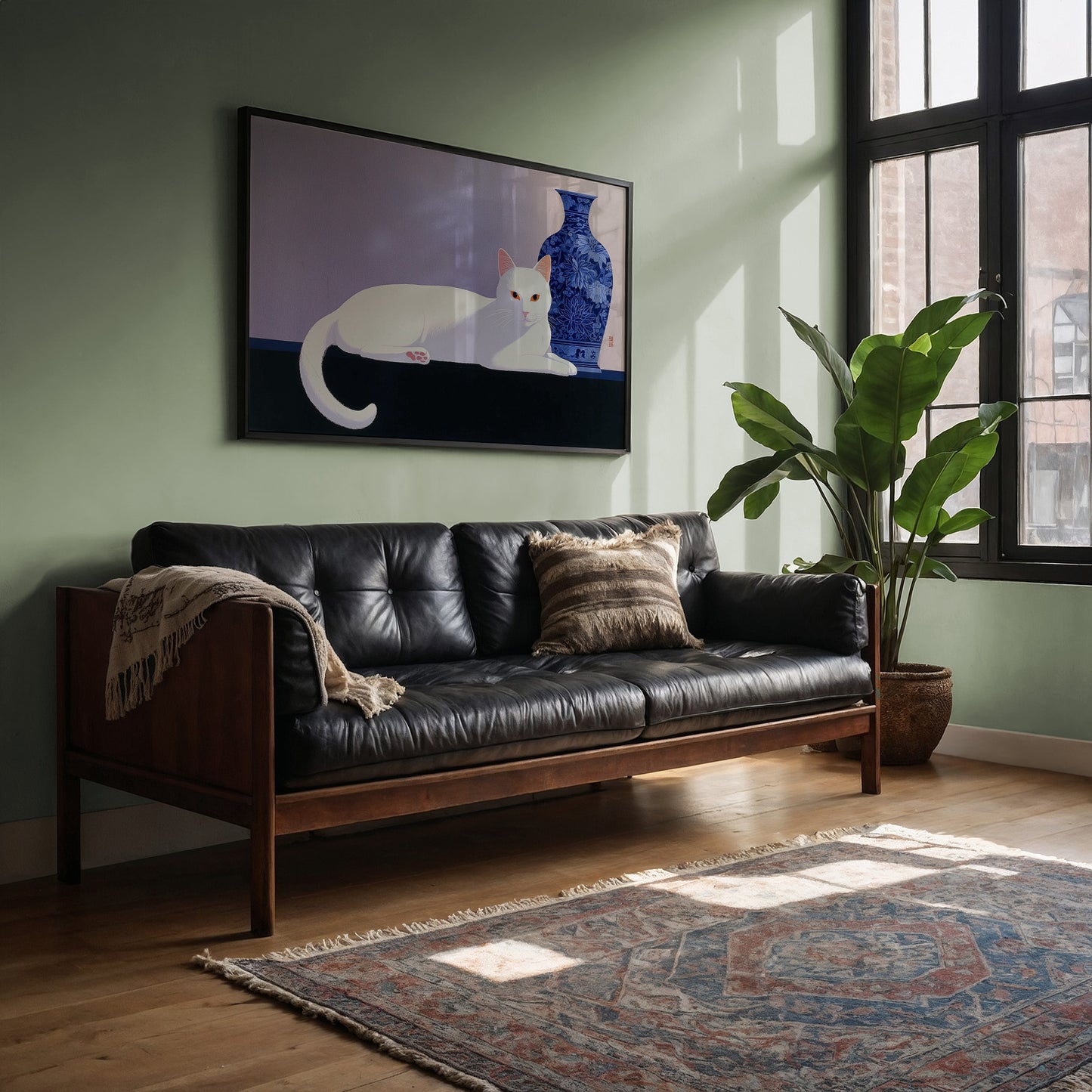 White Cat Meets Ming Dynasty Blue