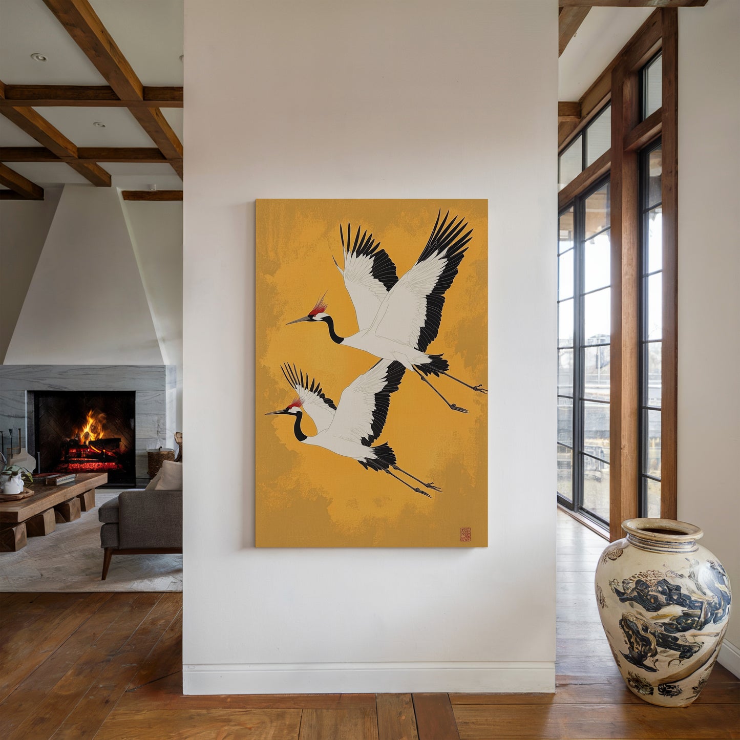 Japanese Red-Crowned Cranes – Elegant Minimalist Wall Art