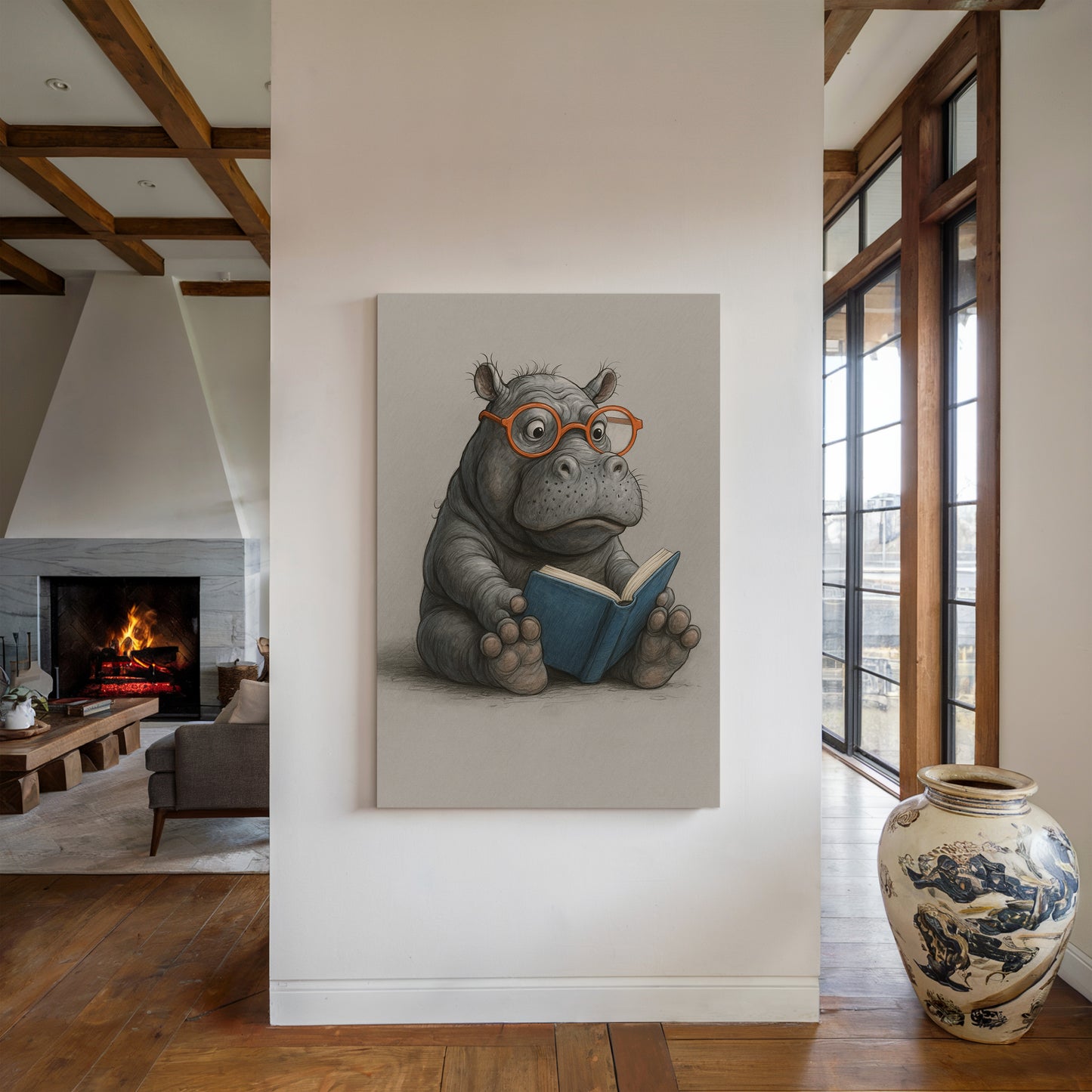 Baby Hippo Reading with Glasses