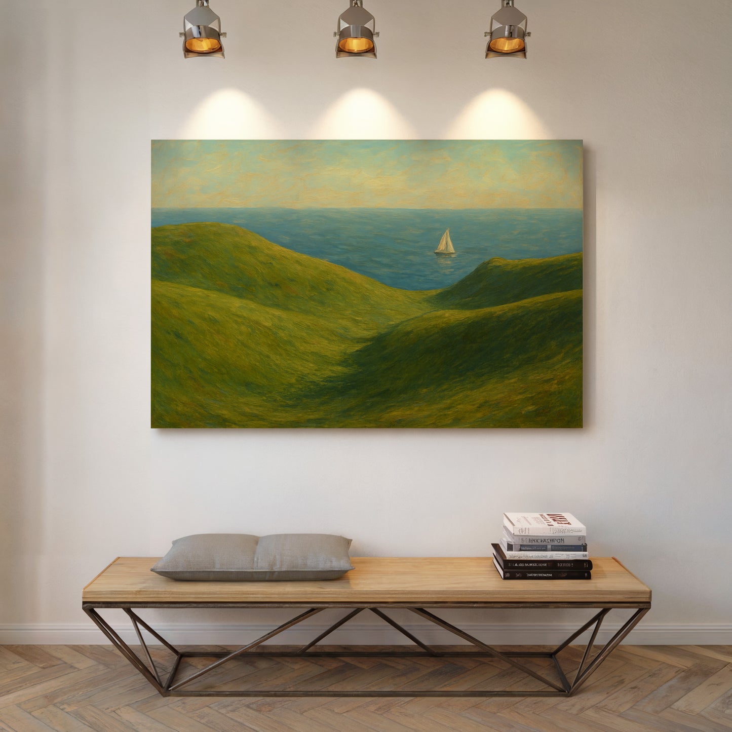 Sailboat Beyond the Green Hills