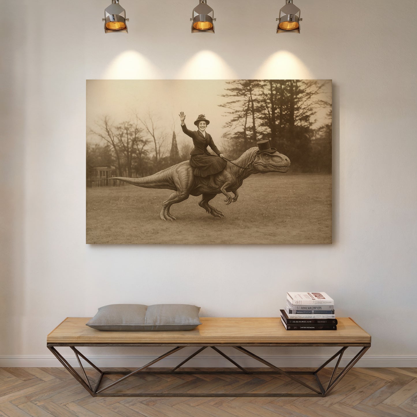 Victorian Lady Riding a Top-Hat T-Rex