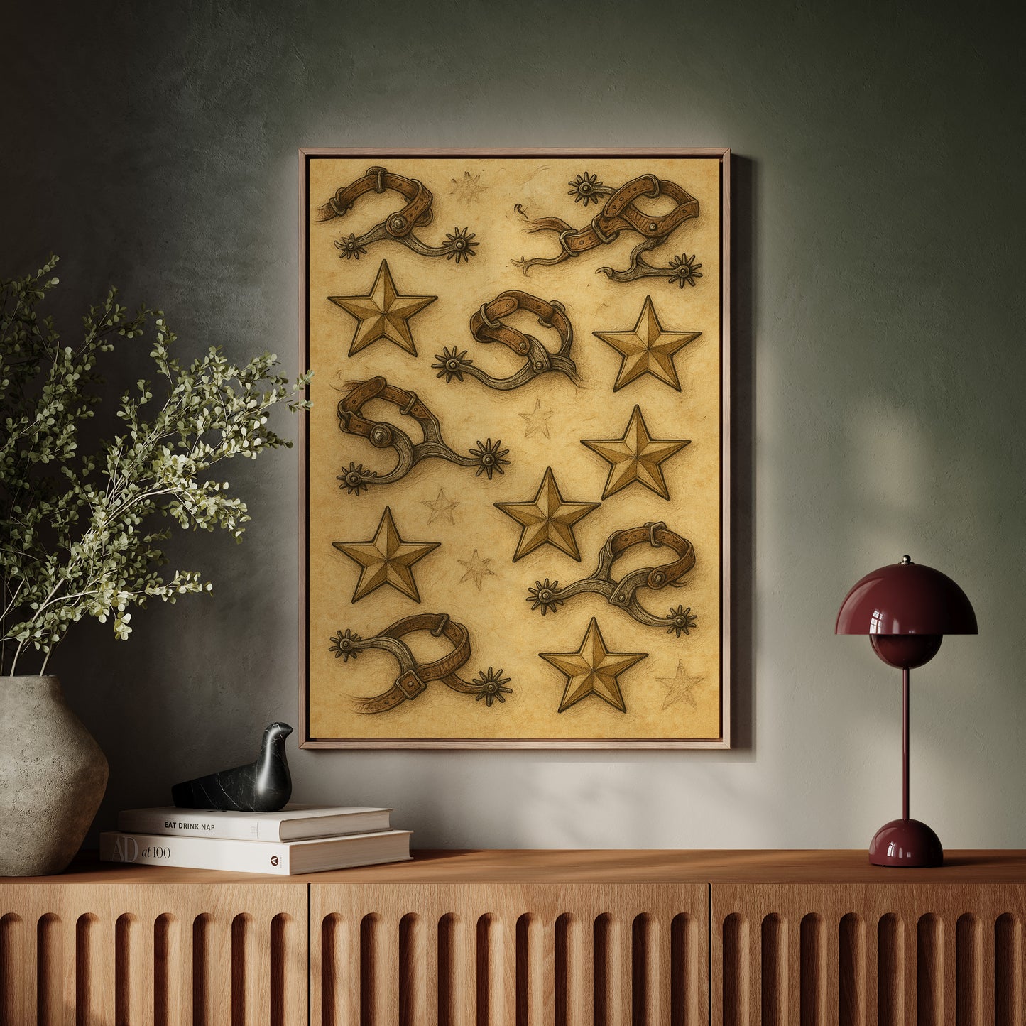 Western Spurs and Stars Vintage Print