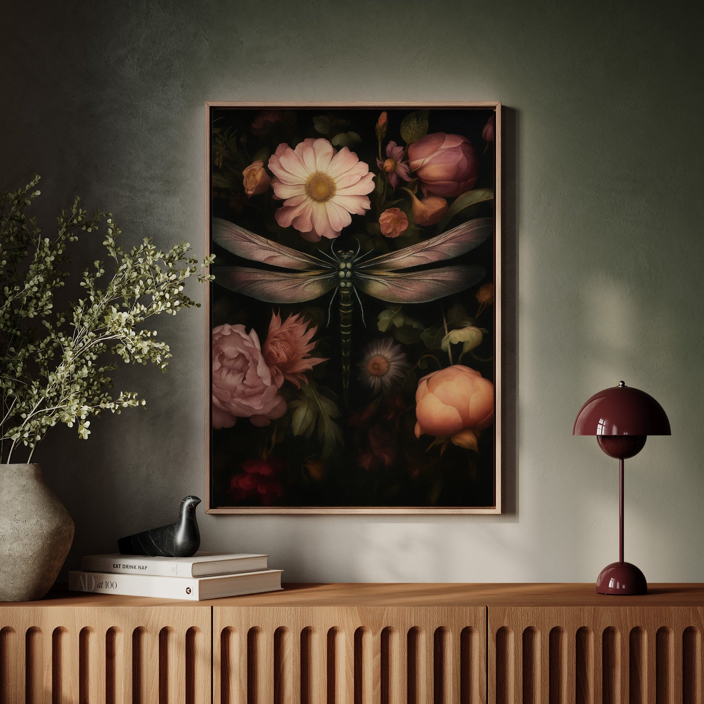 Dragonfly Among Midnight Blossoms