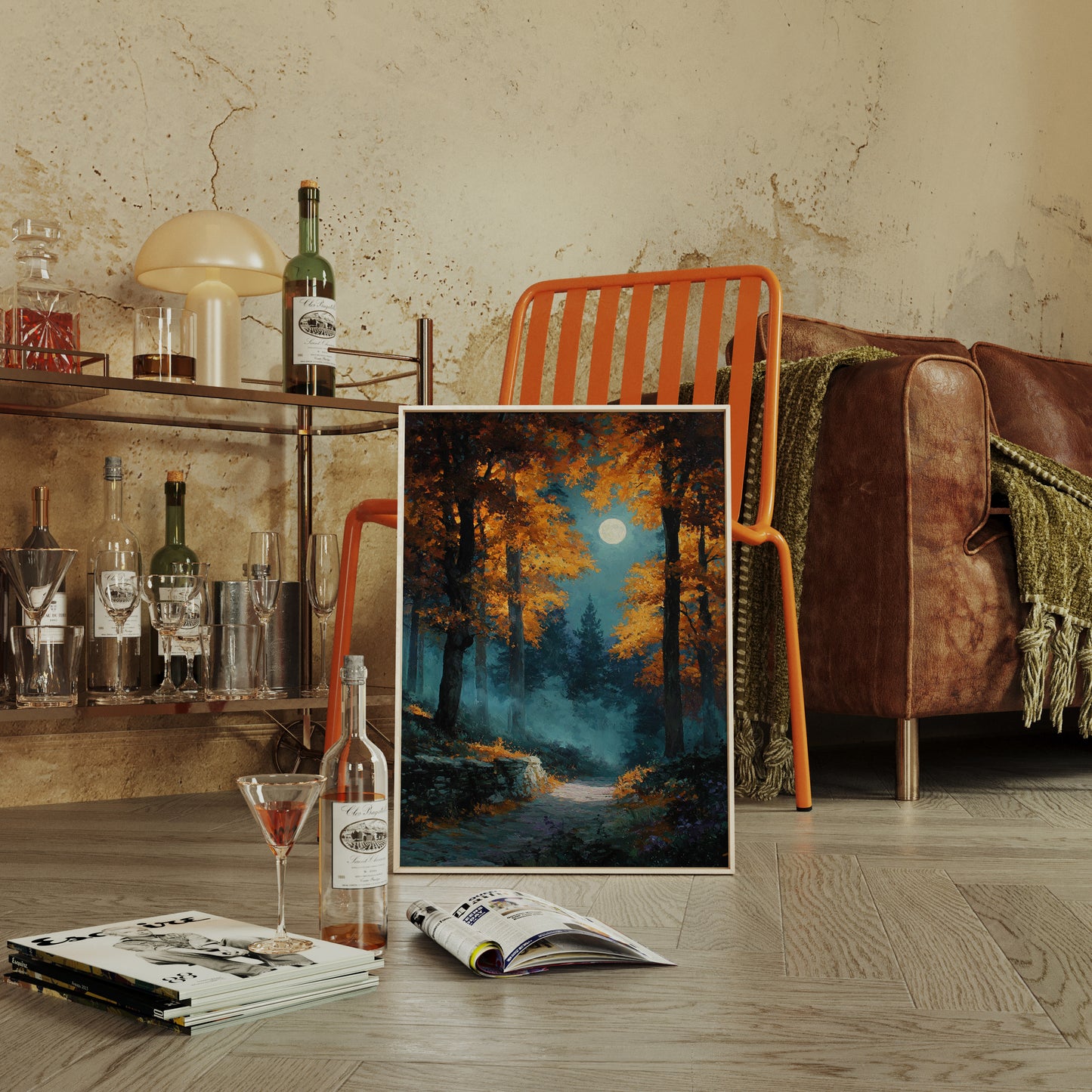 Moonlit Path Through Autumn's Embrace