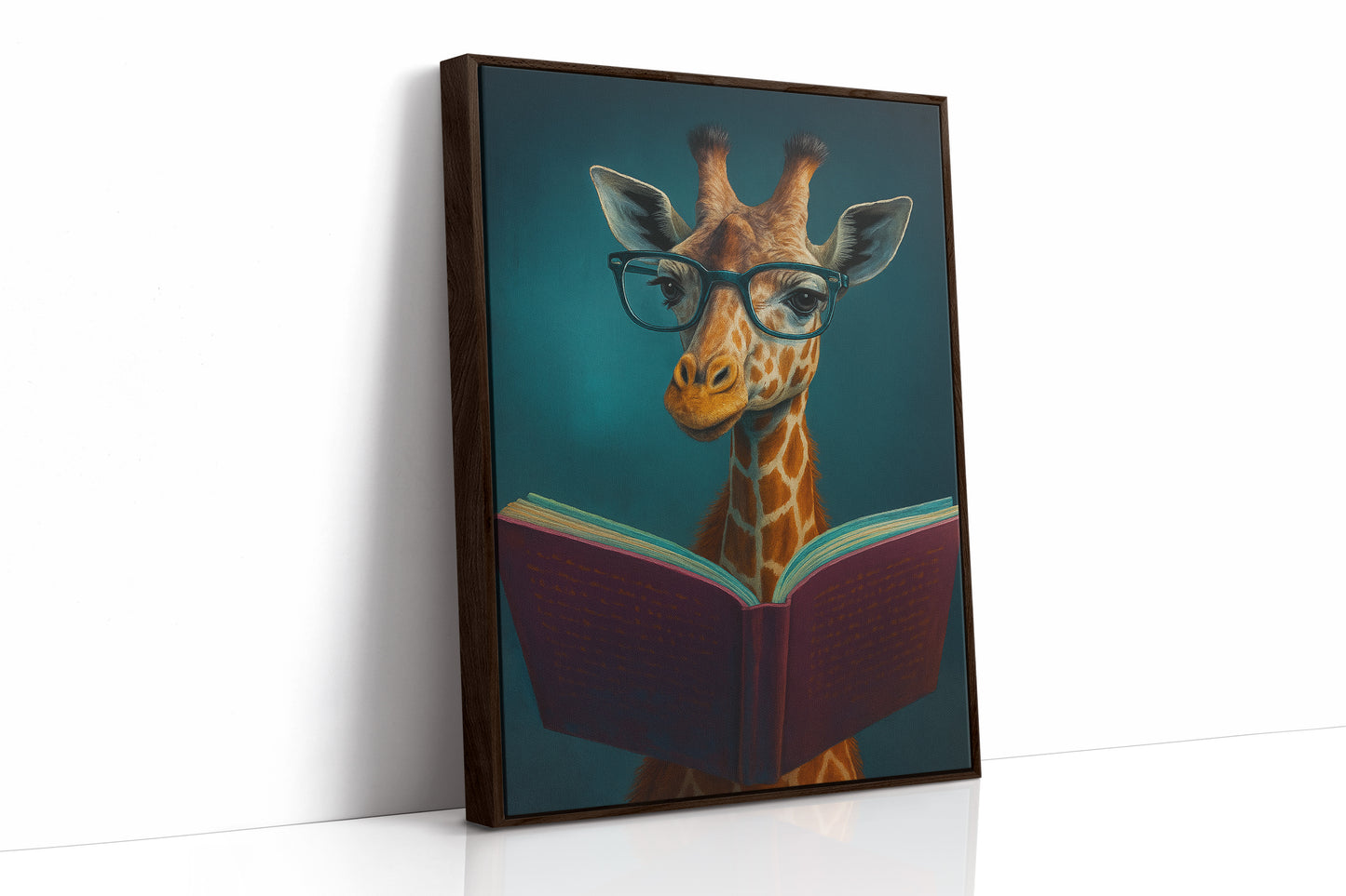 Giraffe with Glasses Reading a Book
