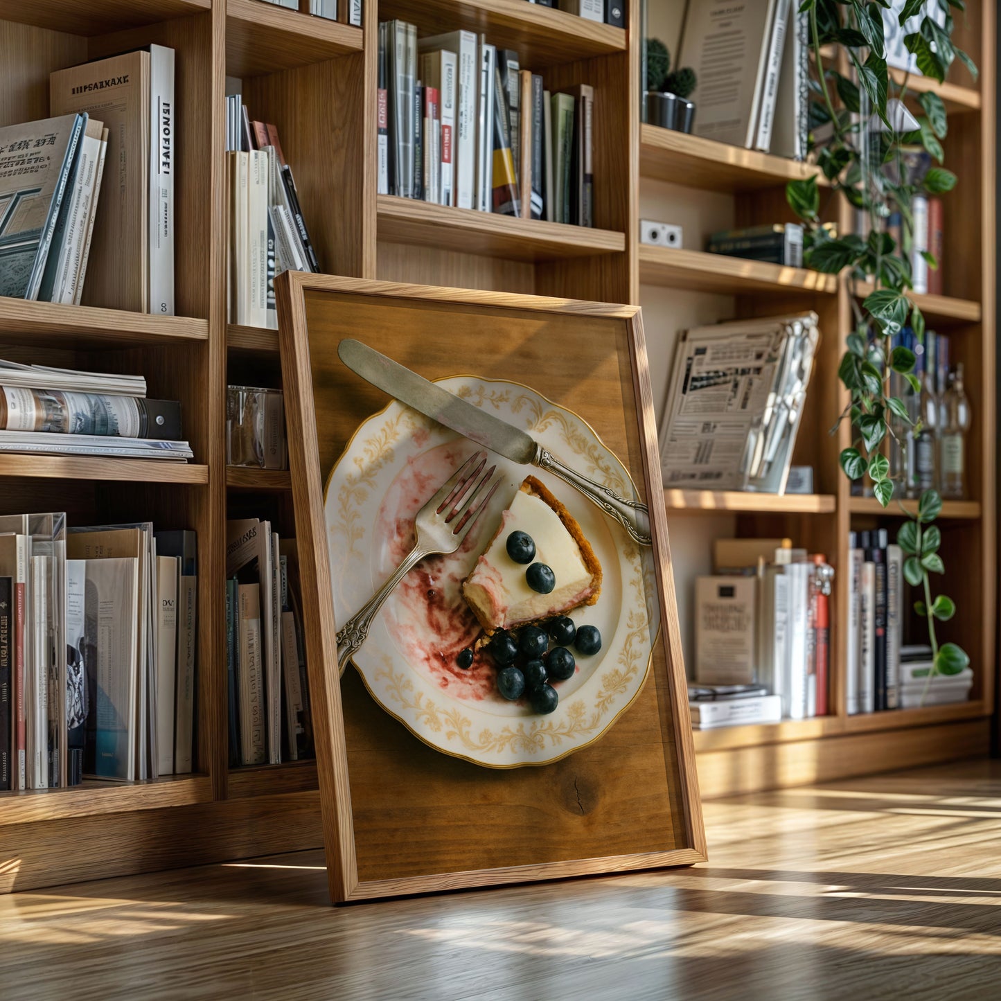 Blueberry Cheesecake on China Plate