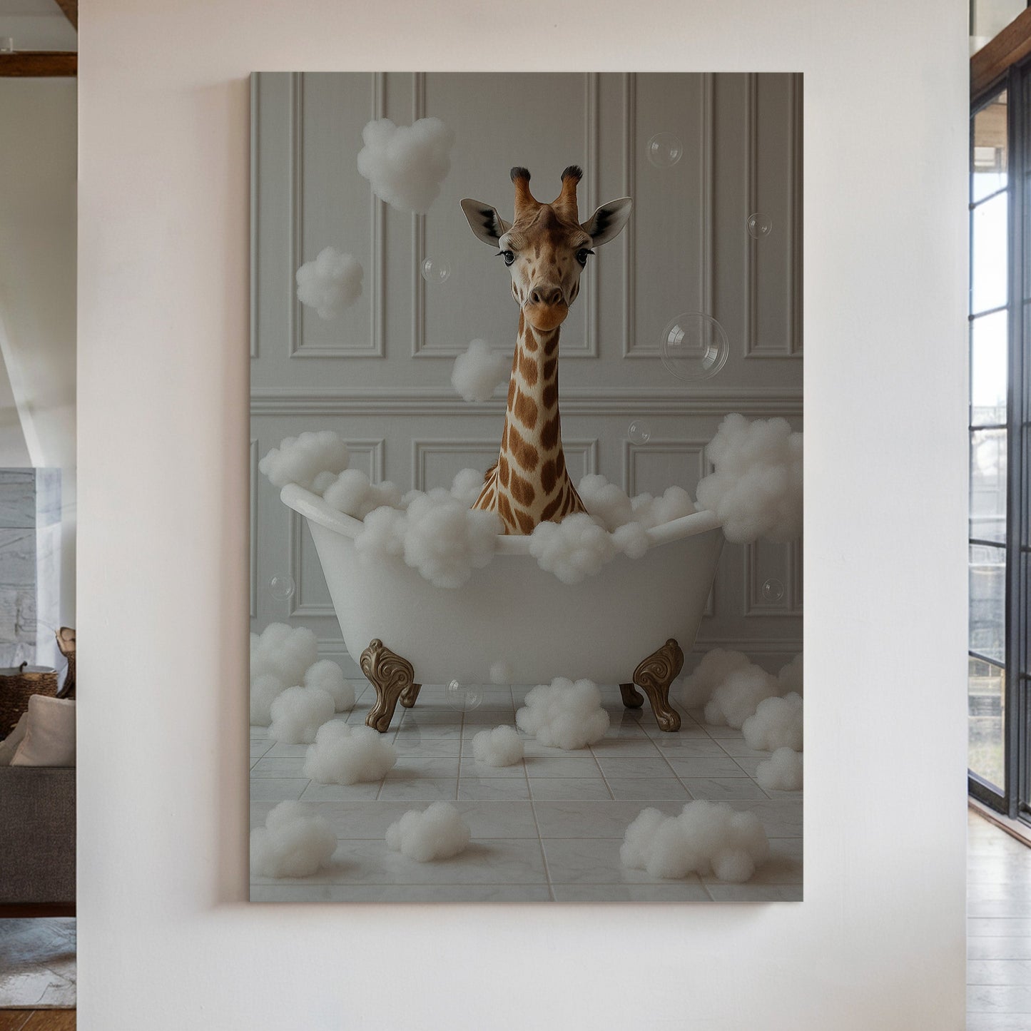 Giraffe in a Bathtub of Bubbles