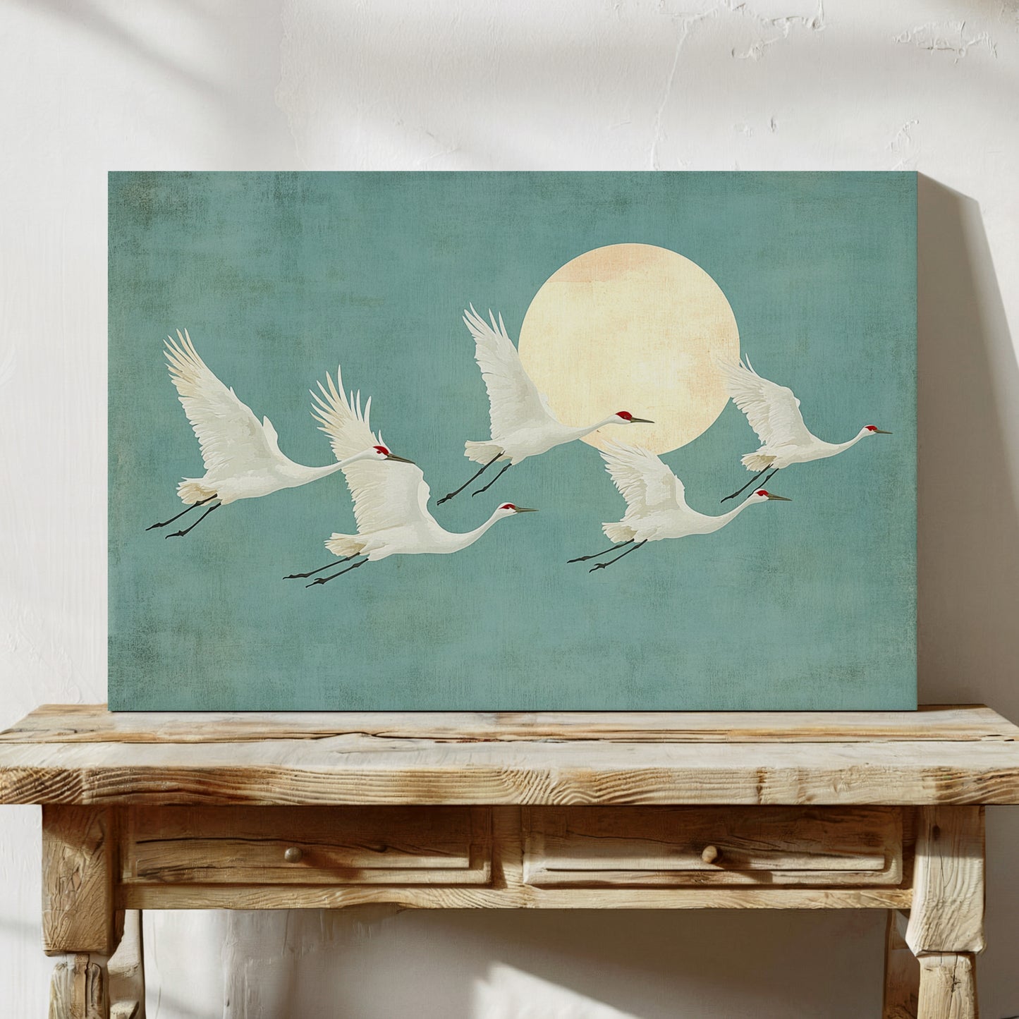 Japanese Crane Wall Art – Minimalist Blue & Gold Crane Print