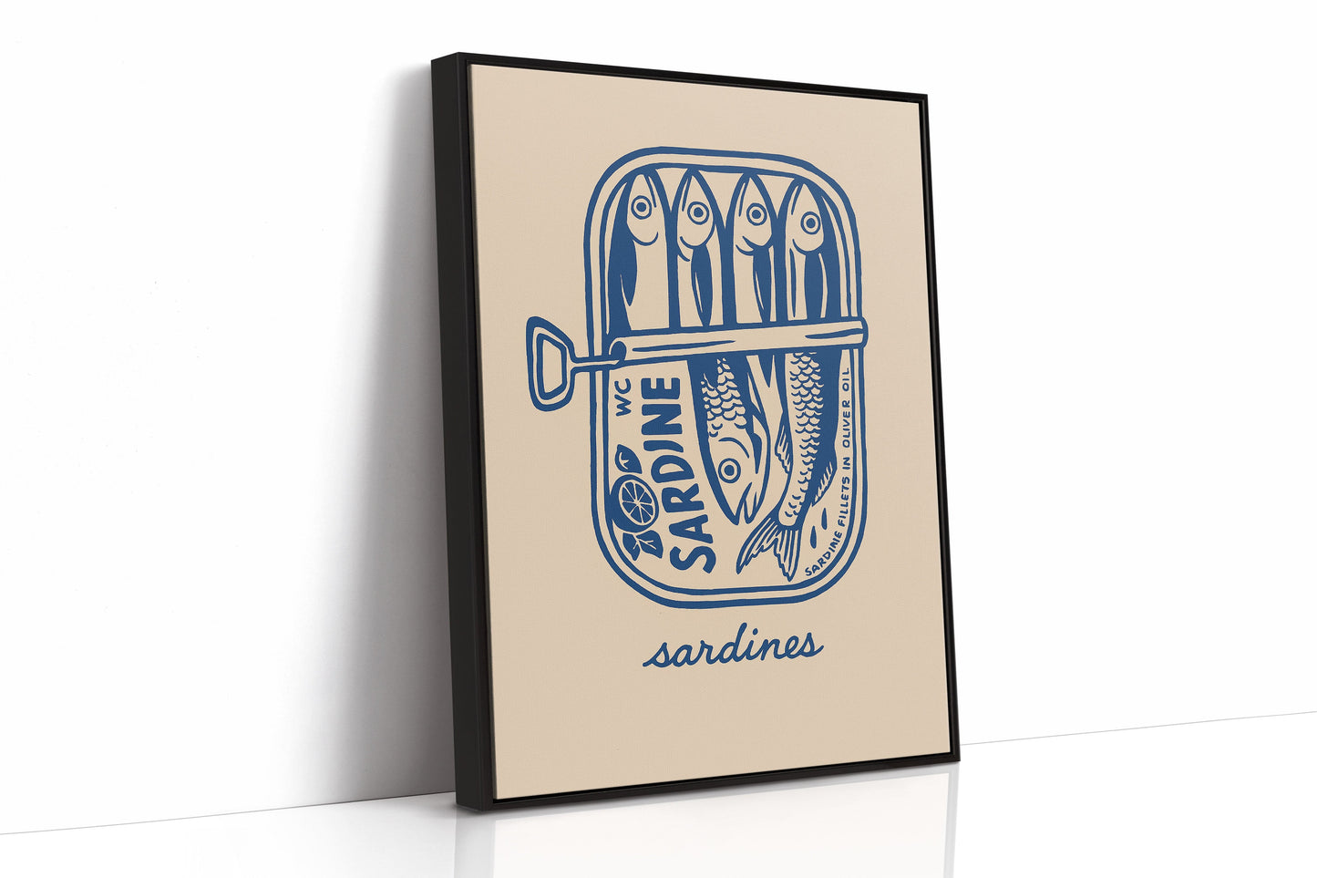 Retro Sardine Tin Wall Art – Blue & Beige Kitchen Decor