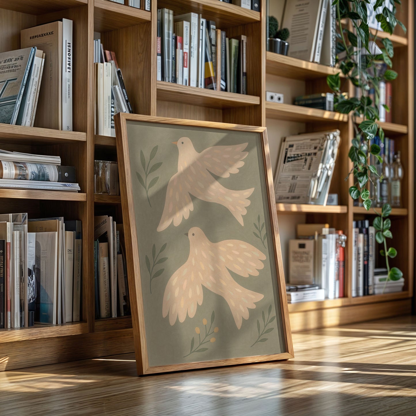 Blush Doves in Olive Sky