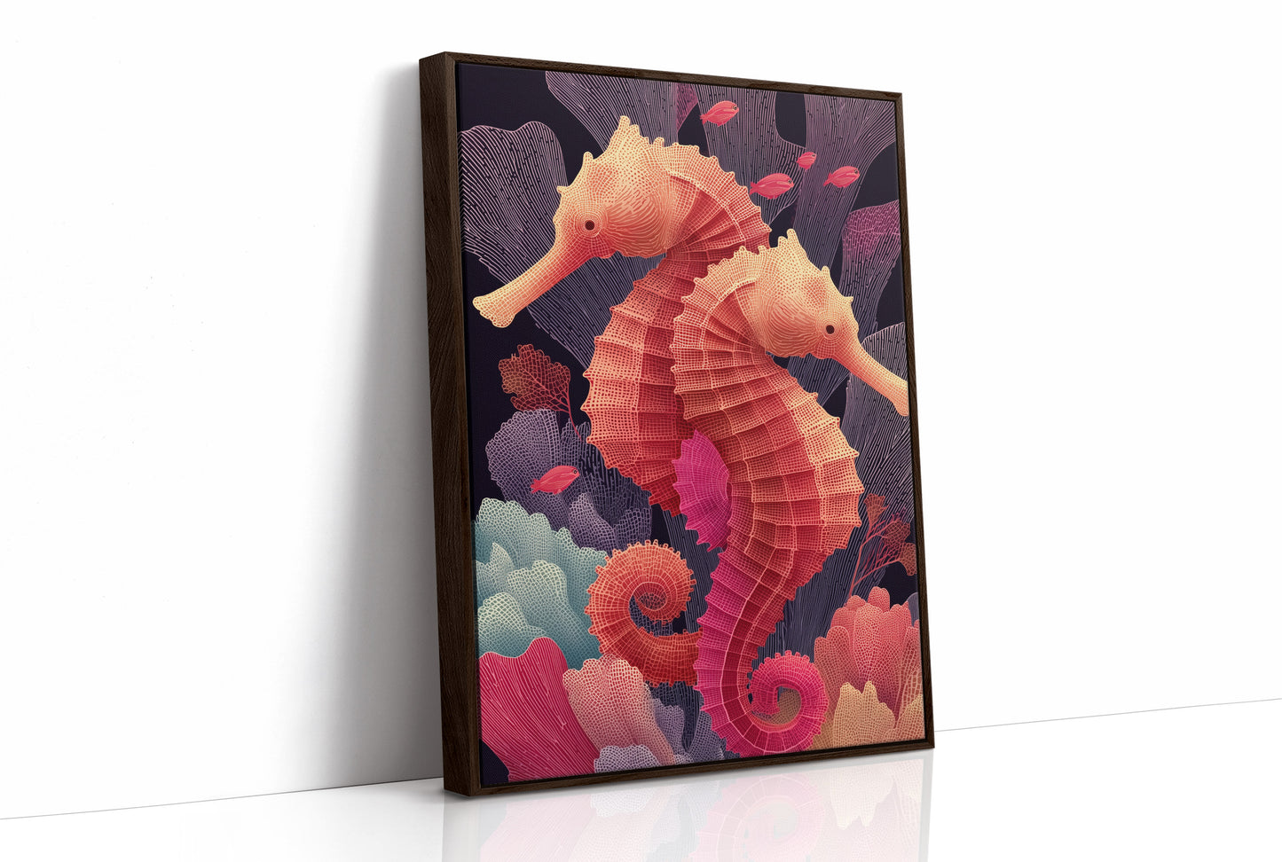Seahorses Entwined in Coral