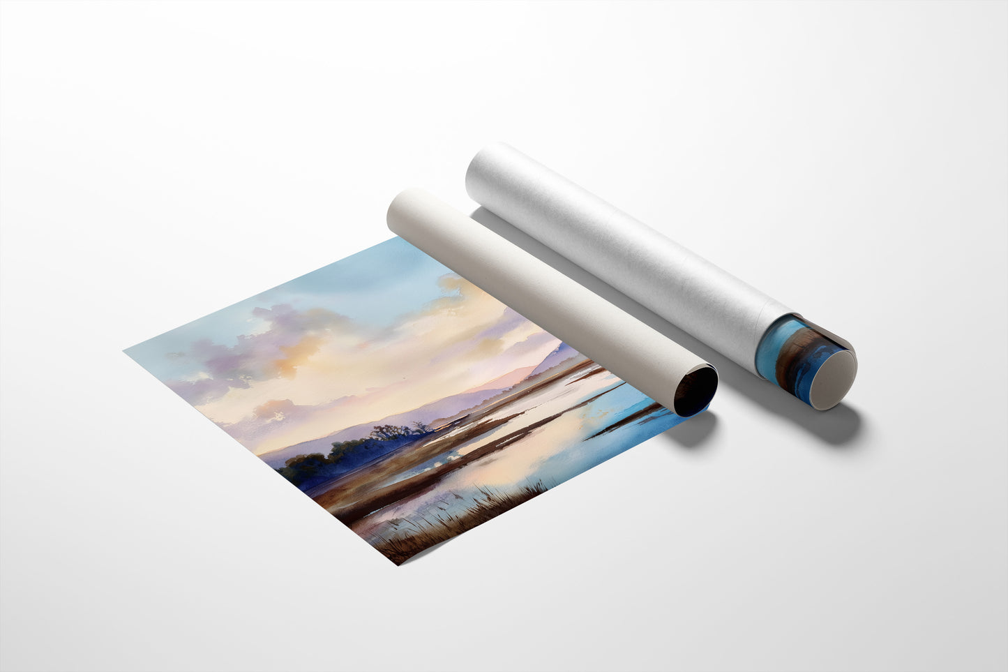 Lavender Lakes Between Distant Hills