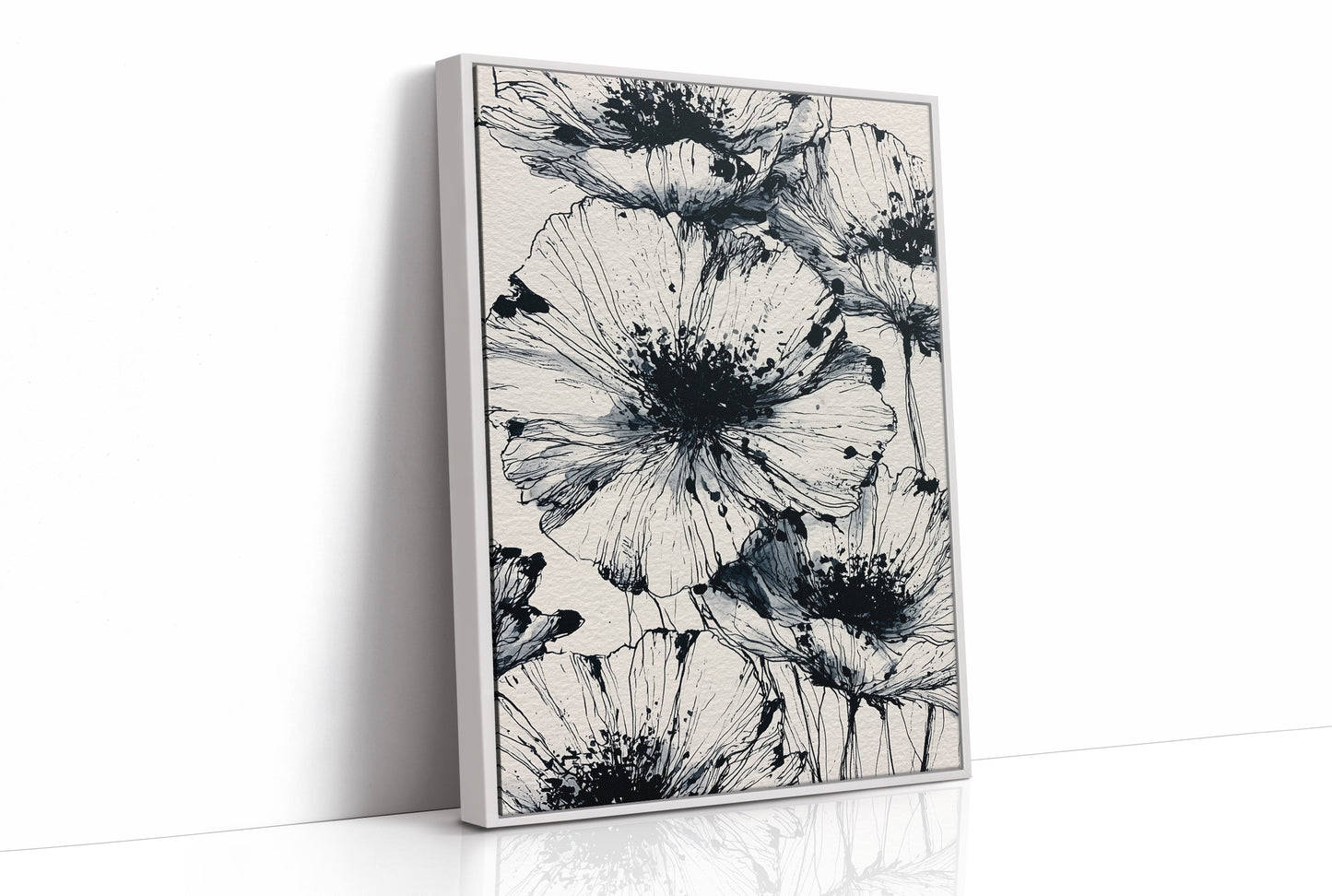 Poppies in Ink Splatter