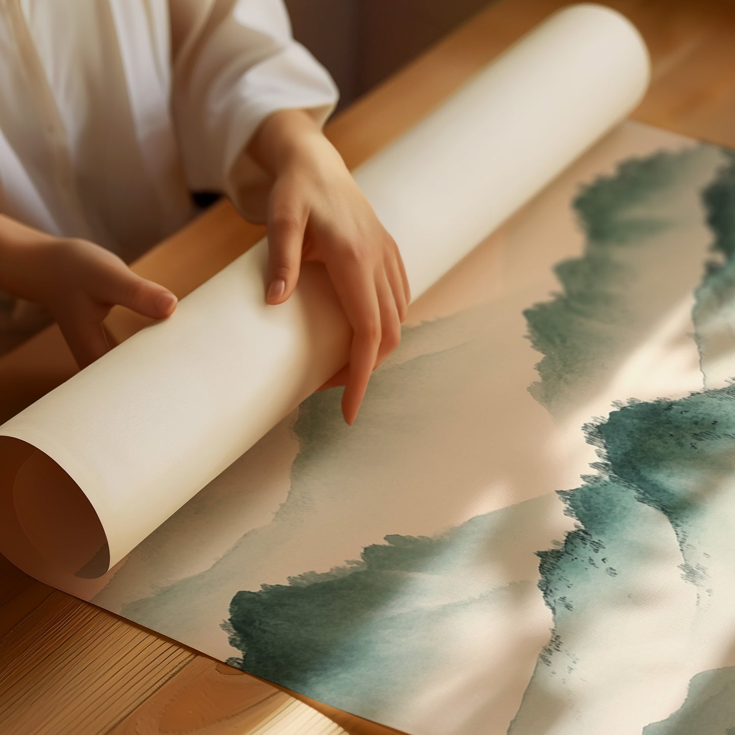 Misty Mountain Sunrise – Tranquil Asian-Inspired Landscape Print