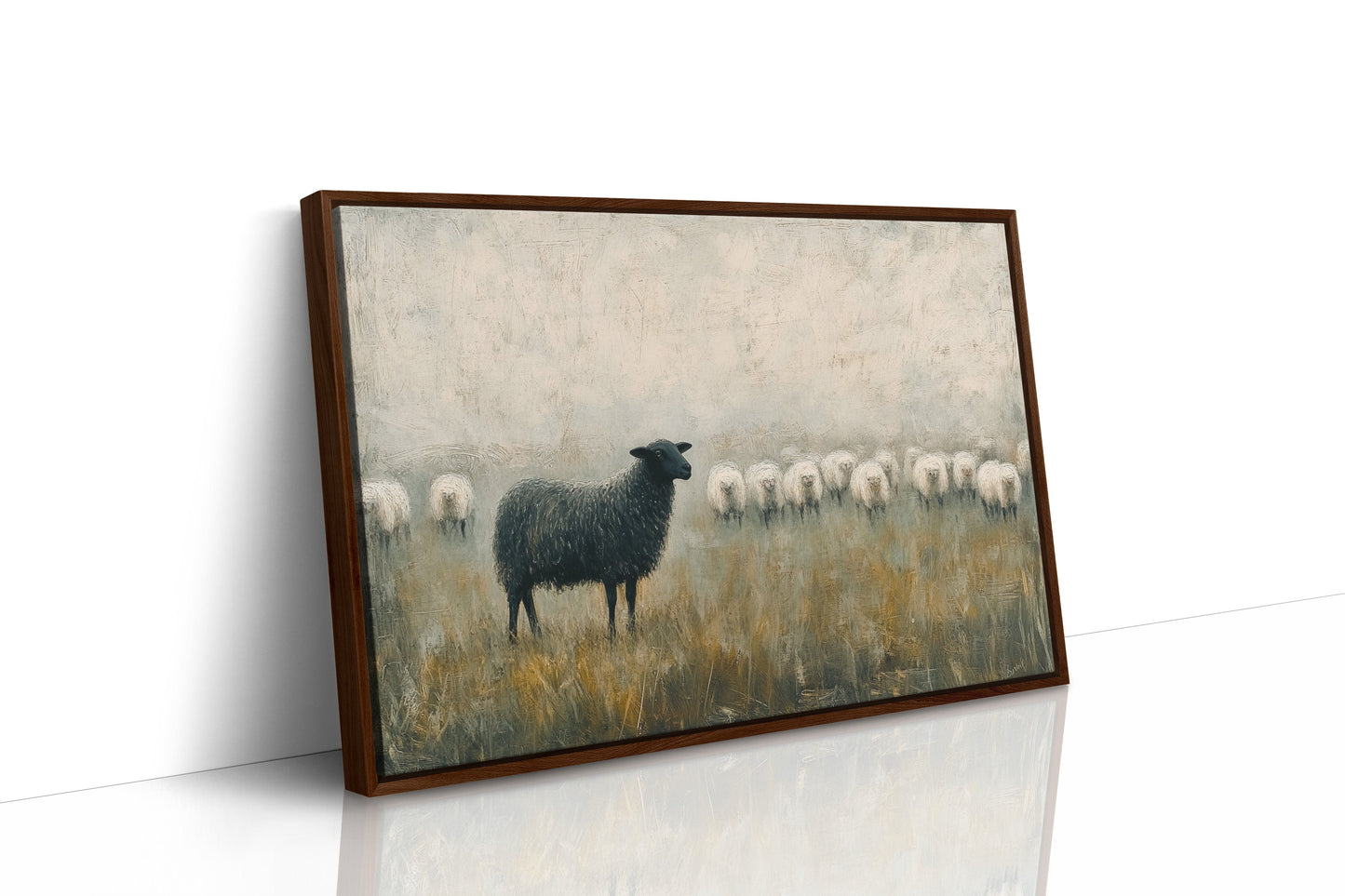 The Black Sheep: Minimalist Pastoral Canvas Wall Art