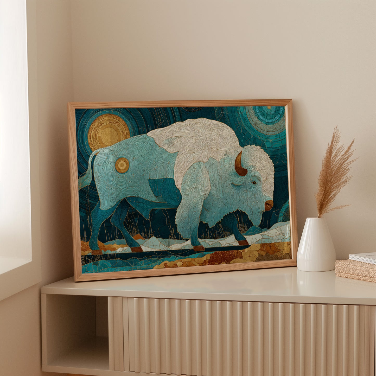 Sacred Bison Under Celestial Moons