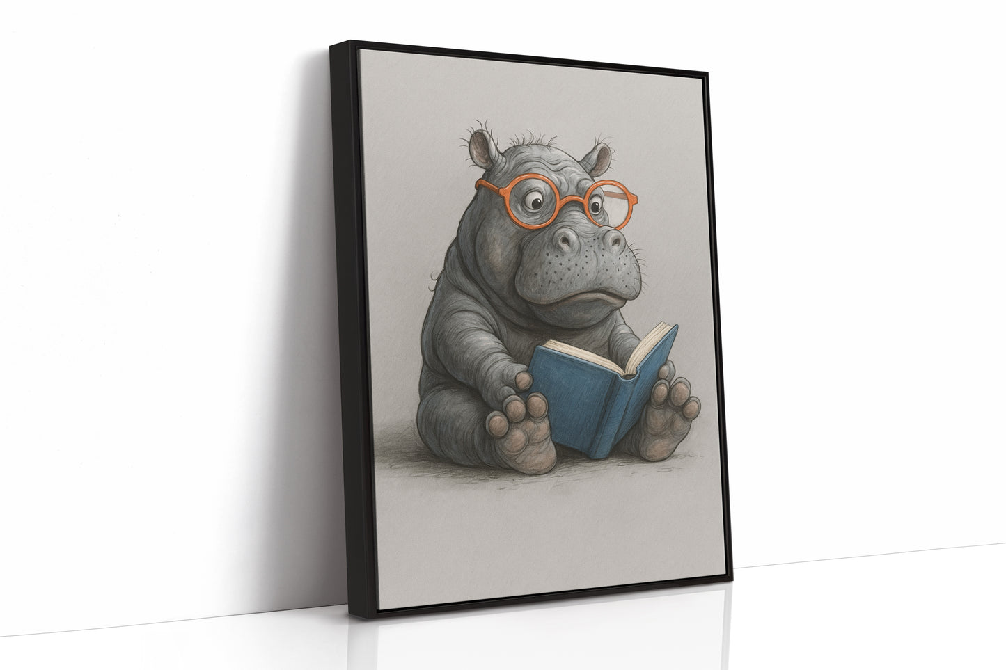Baby Hippo Reading with Glasses
