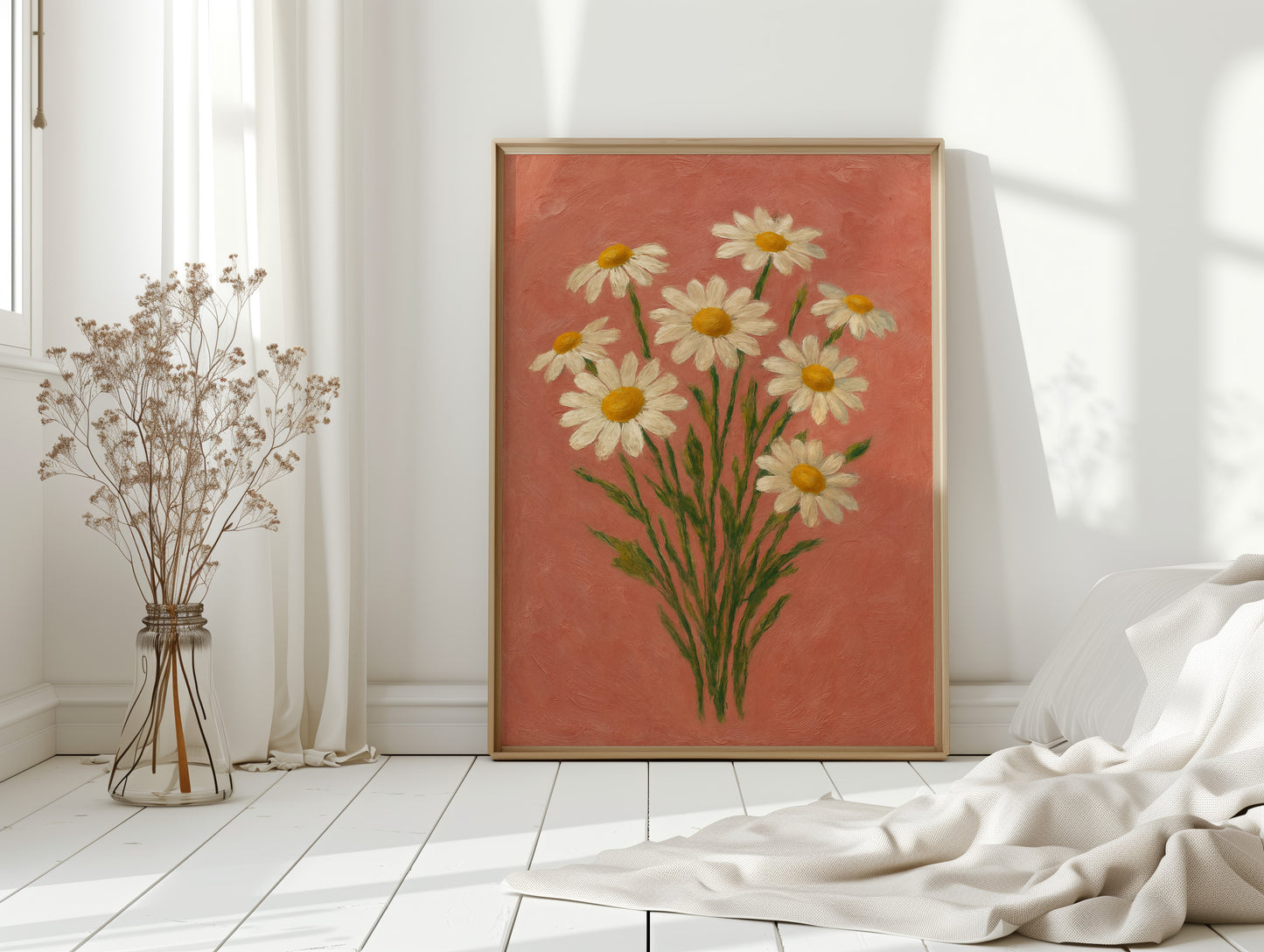 Wild Daisies on Blush Canvas