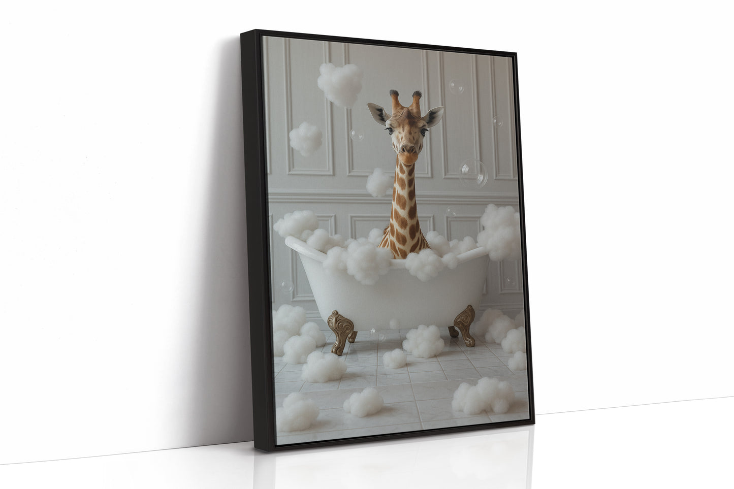 Giraffe in a Bathtub of Bubbles