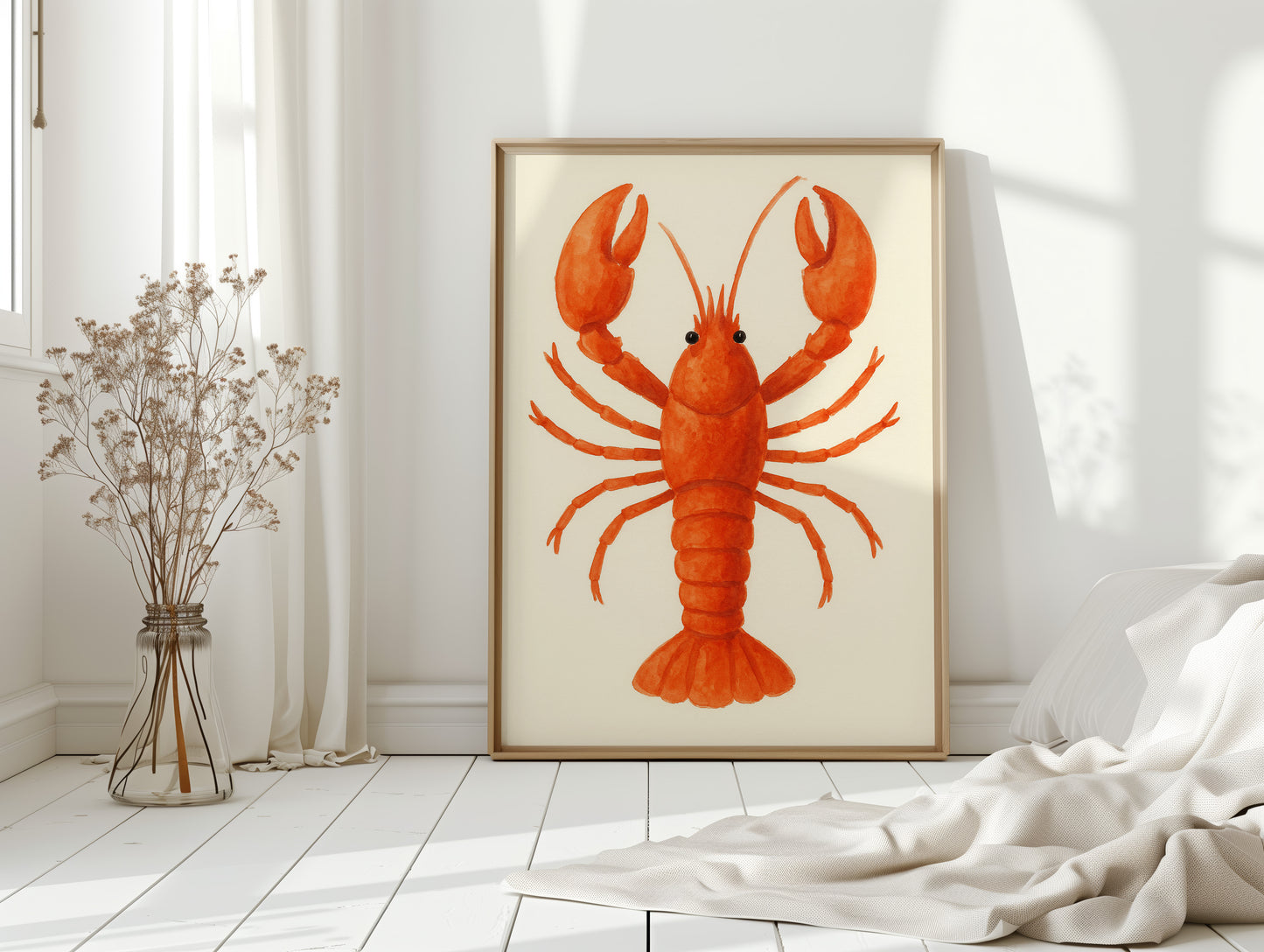 Watercolor Lobster in Coastal Red