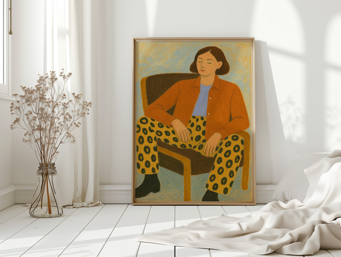 Still Moment in Patterned Pants