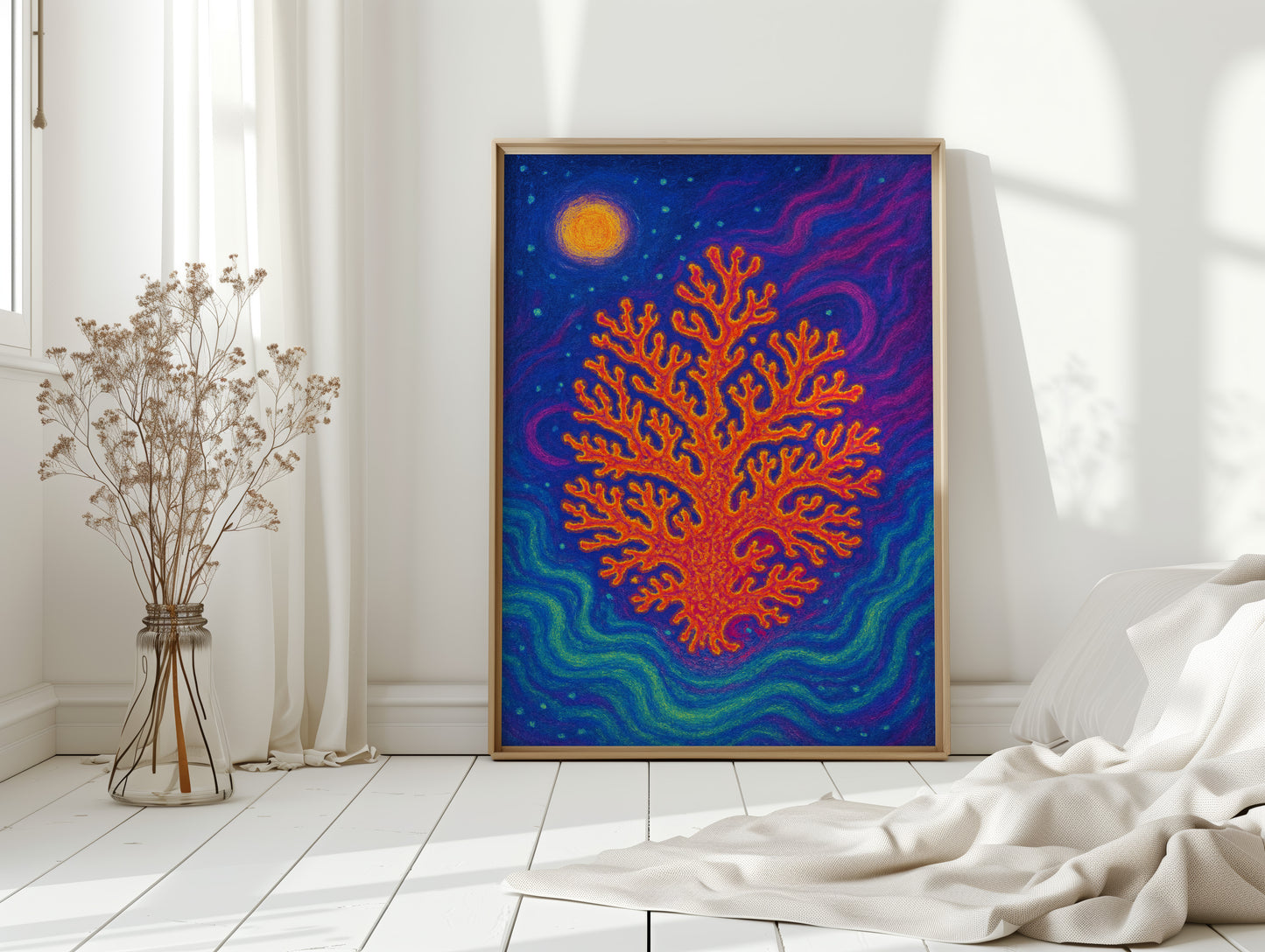 Cosmic Coral Under Moonlight