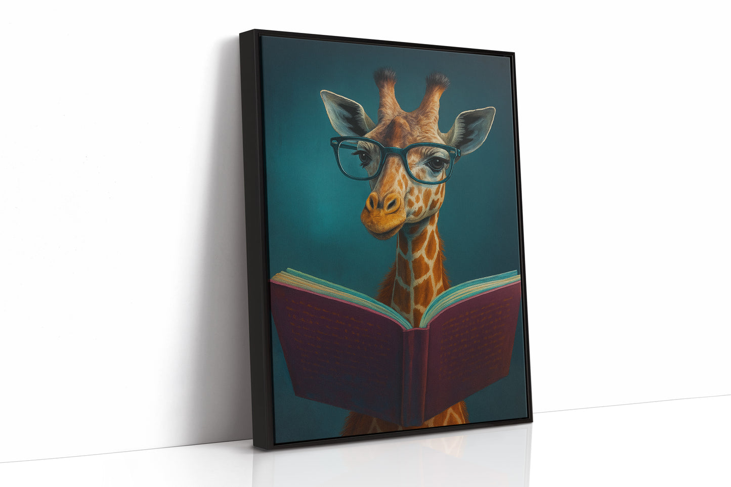 Giraffe with Glasses Reading a Book