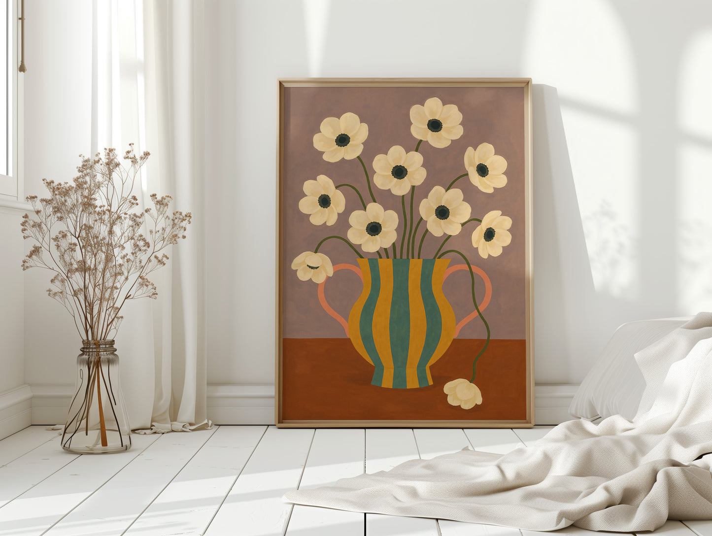 Falling Bloom in a Striped Vase