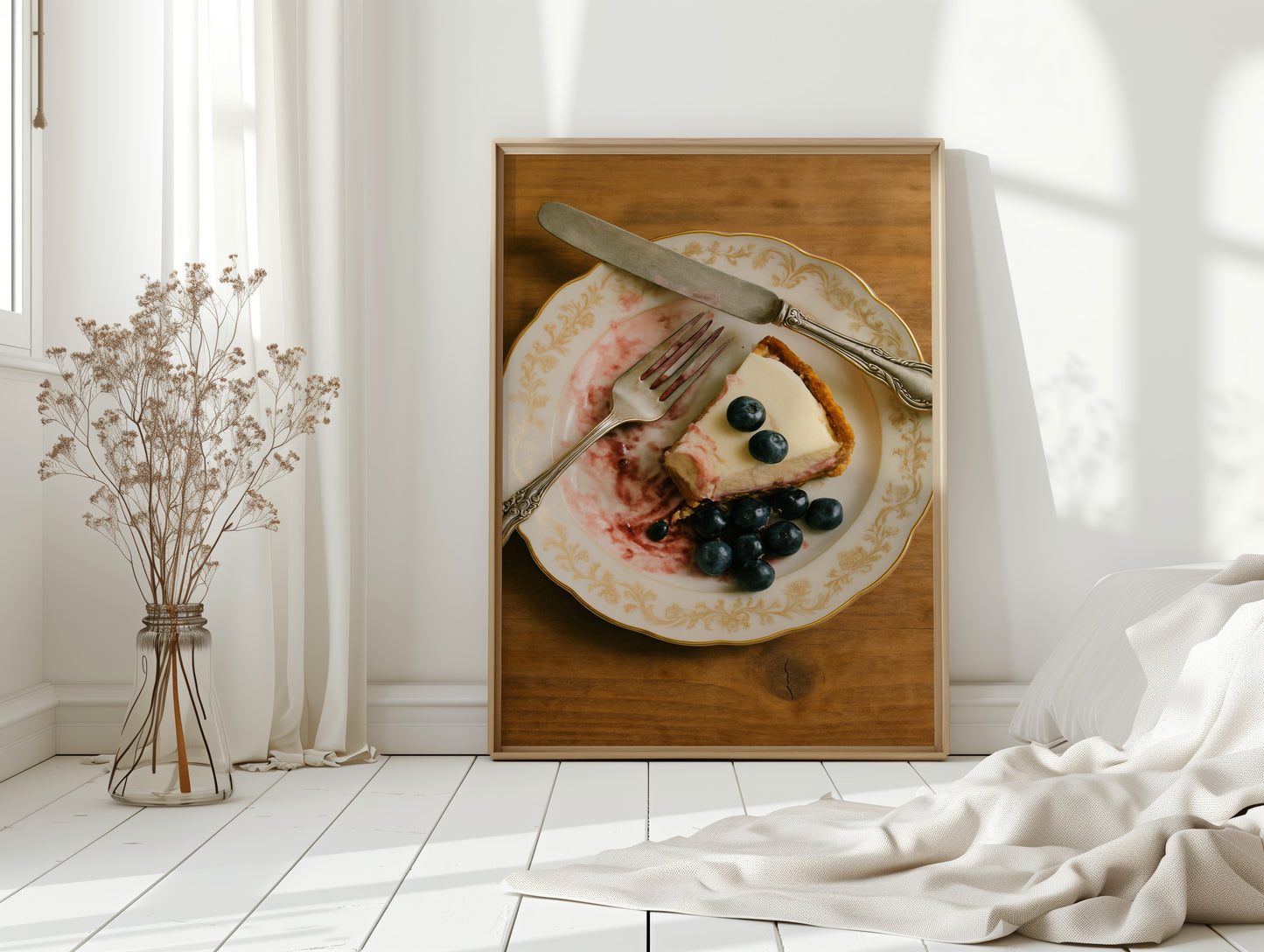 Blueberry Cheesecake on China Plate