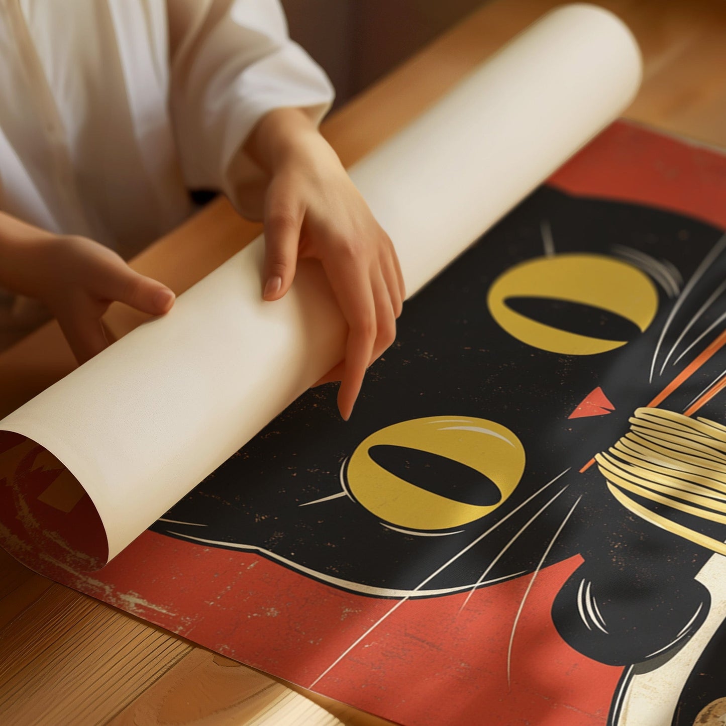 Retro Ramen Cat Poster – Japanese-Inspired Noodle Lover Wall Art