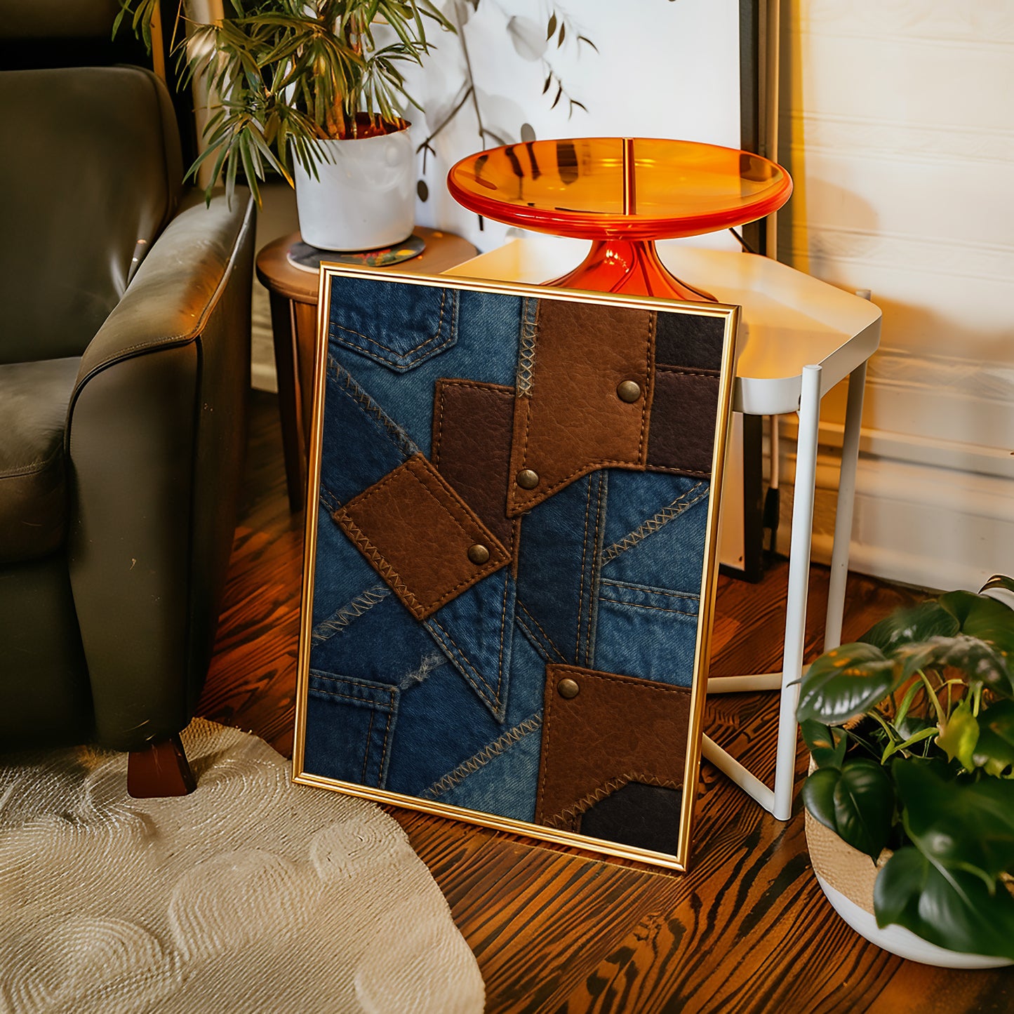 Western Patchwork Denim and Leather Print