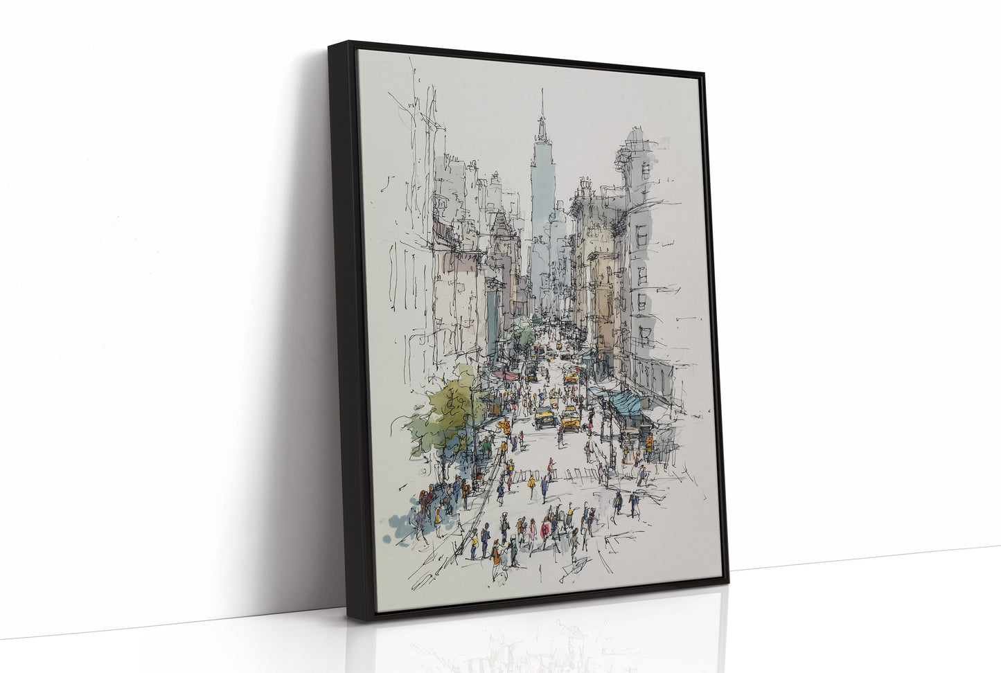 Metropolitan Pulse: Ink and Watercolor Cityscape