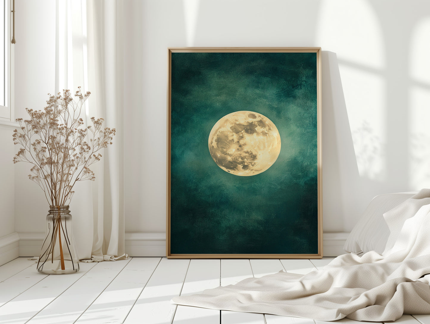 Full Moon Rising in Emerald Sky