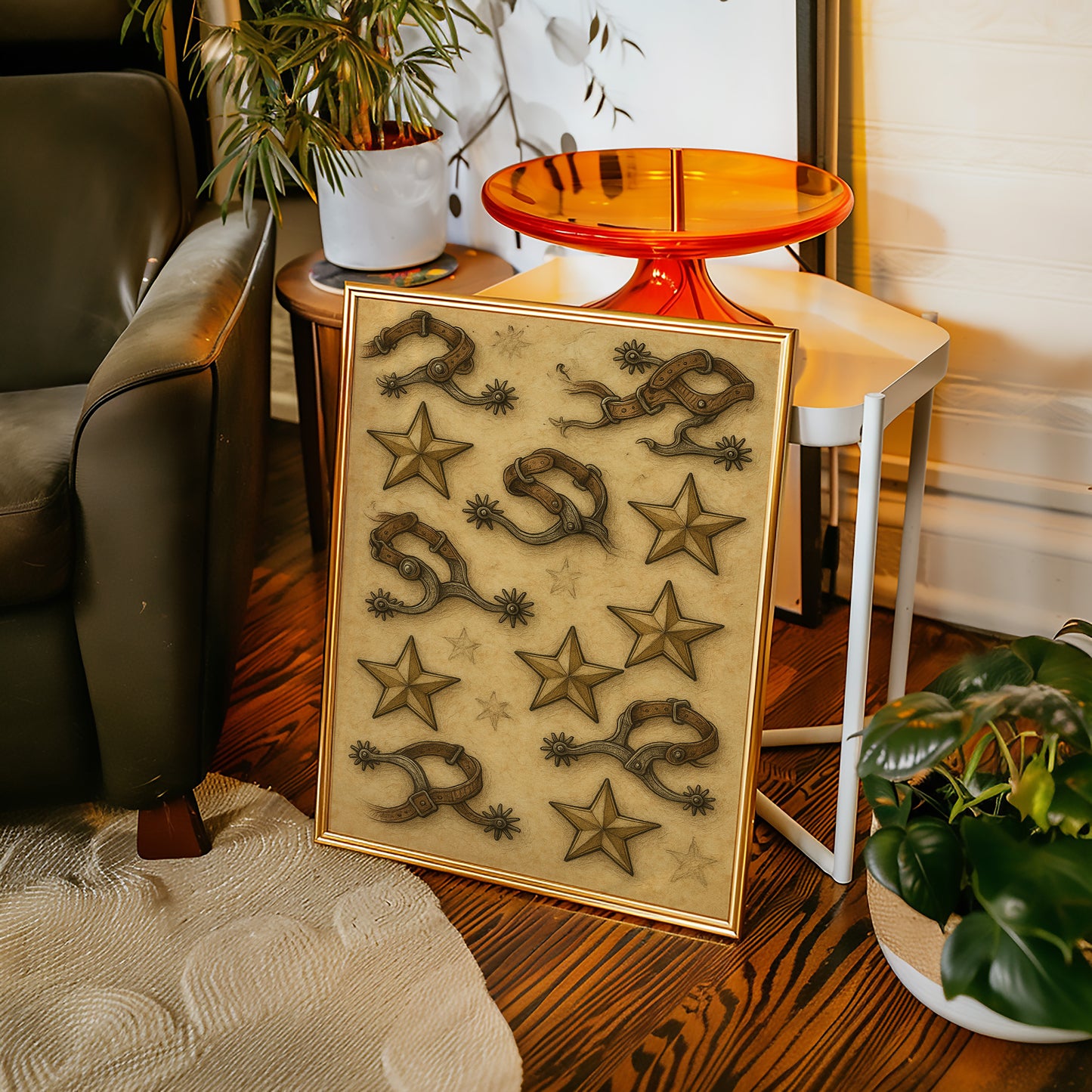 Western Spurs and Stars Vintage Print