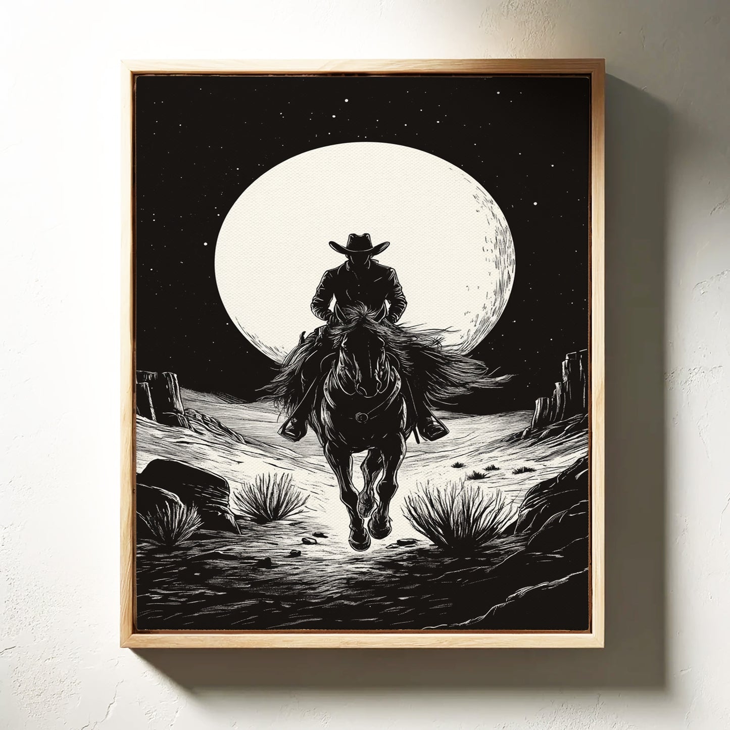 Lone Rider Under a Full Moon