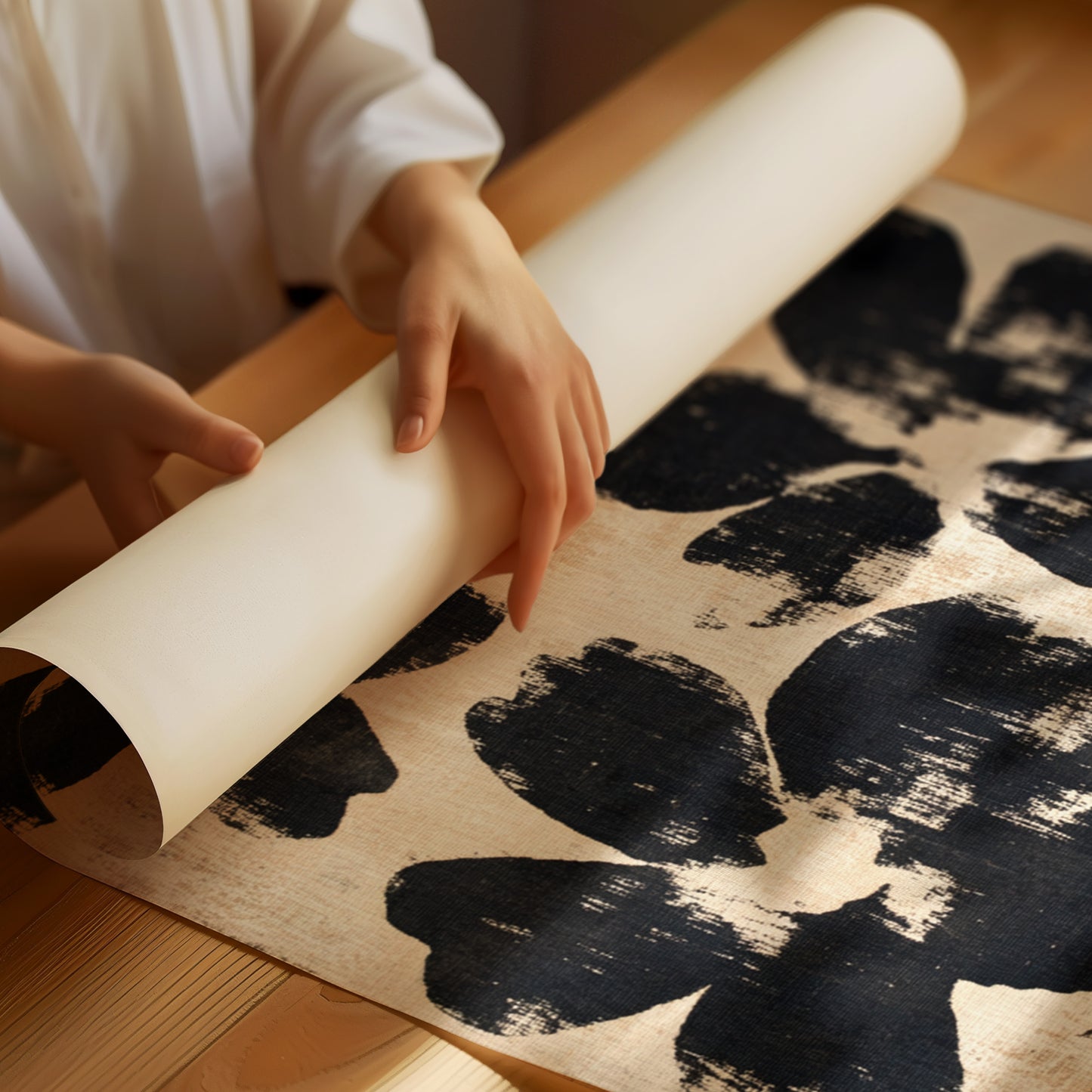 Japanese Ink Floral Print – Bold Brushstroke Blossom Wall Art