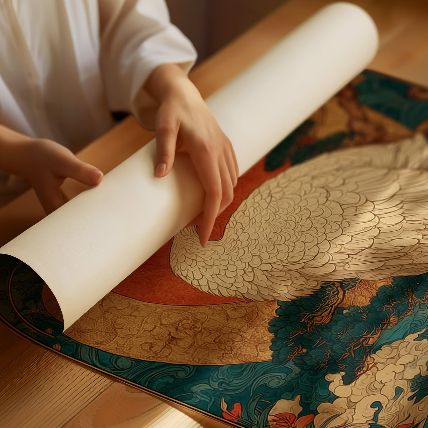 Noble Crane Greets Rising Sun