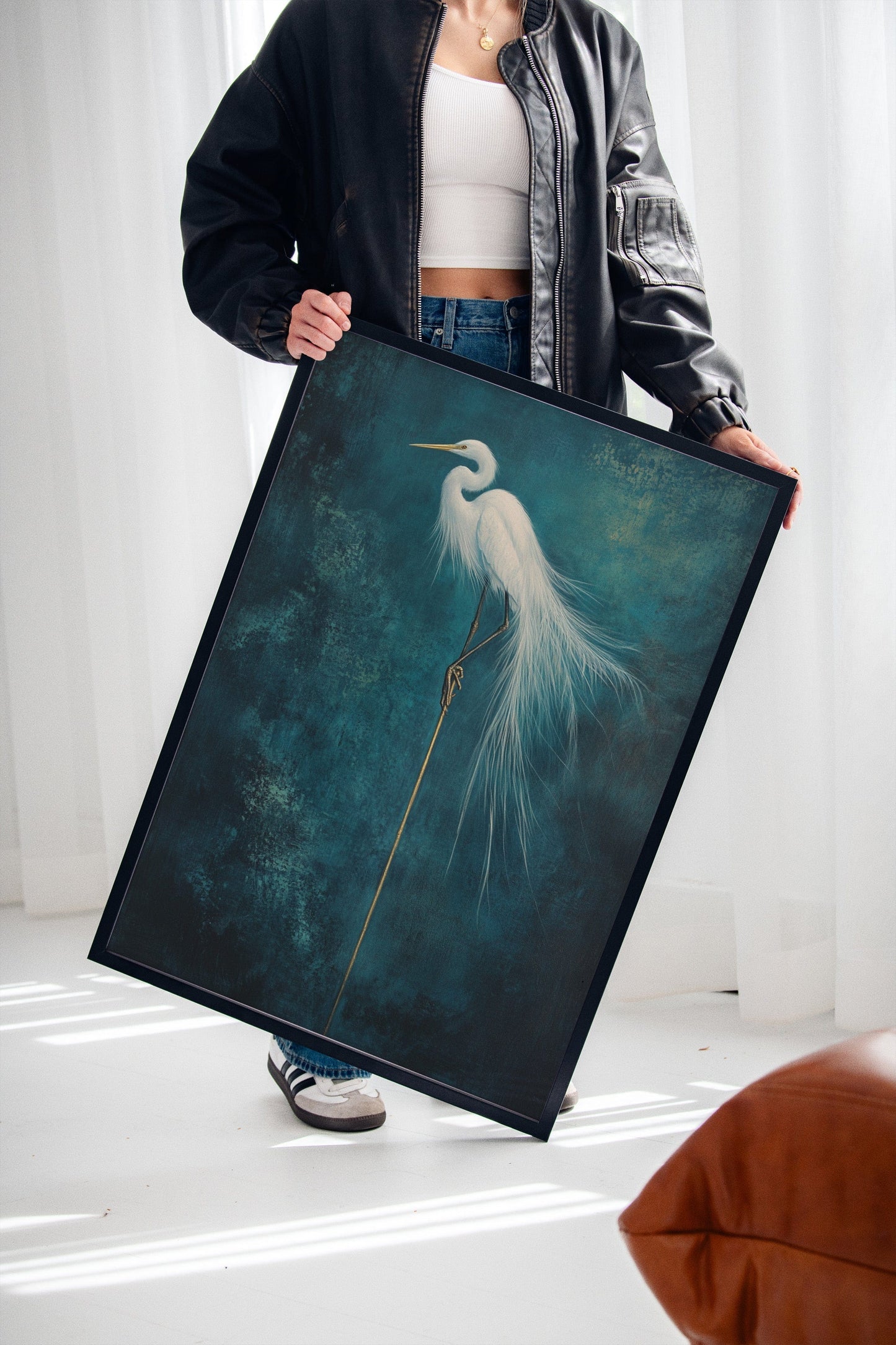 White Egret Wall Art – Elegant Minimalist Bird Print, Coastal Decor