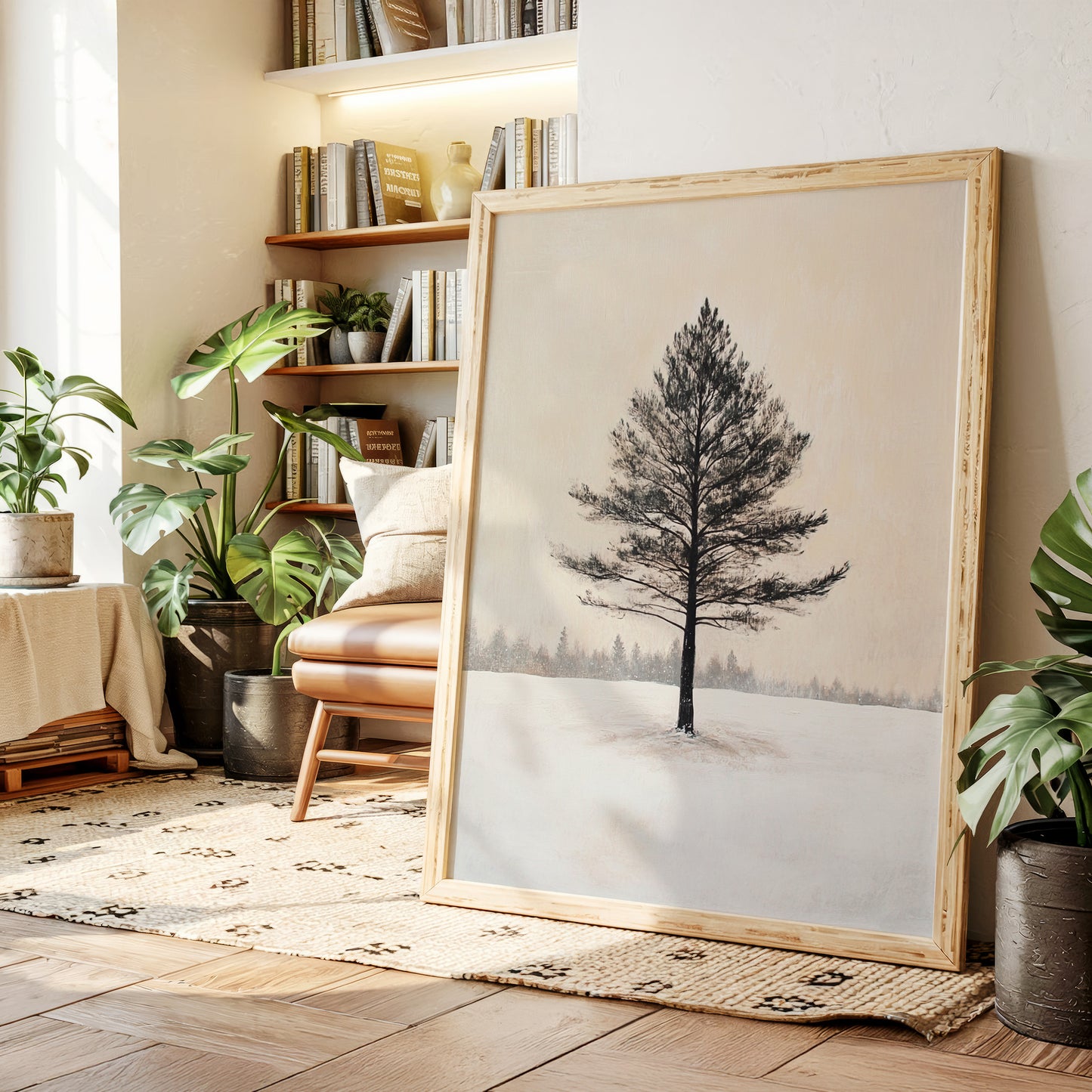 Solitary Pine Winter Canvas - Minimalist Nature Art - Gallery Canvas image 5