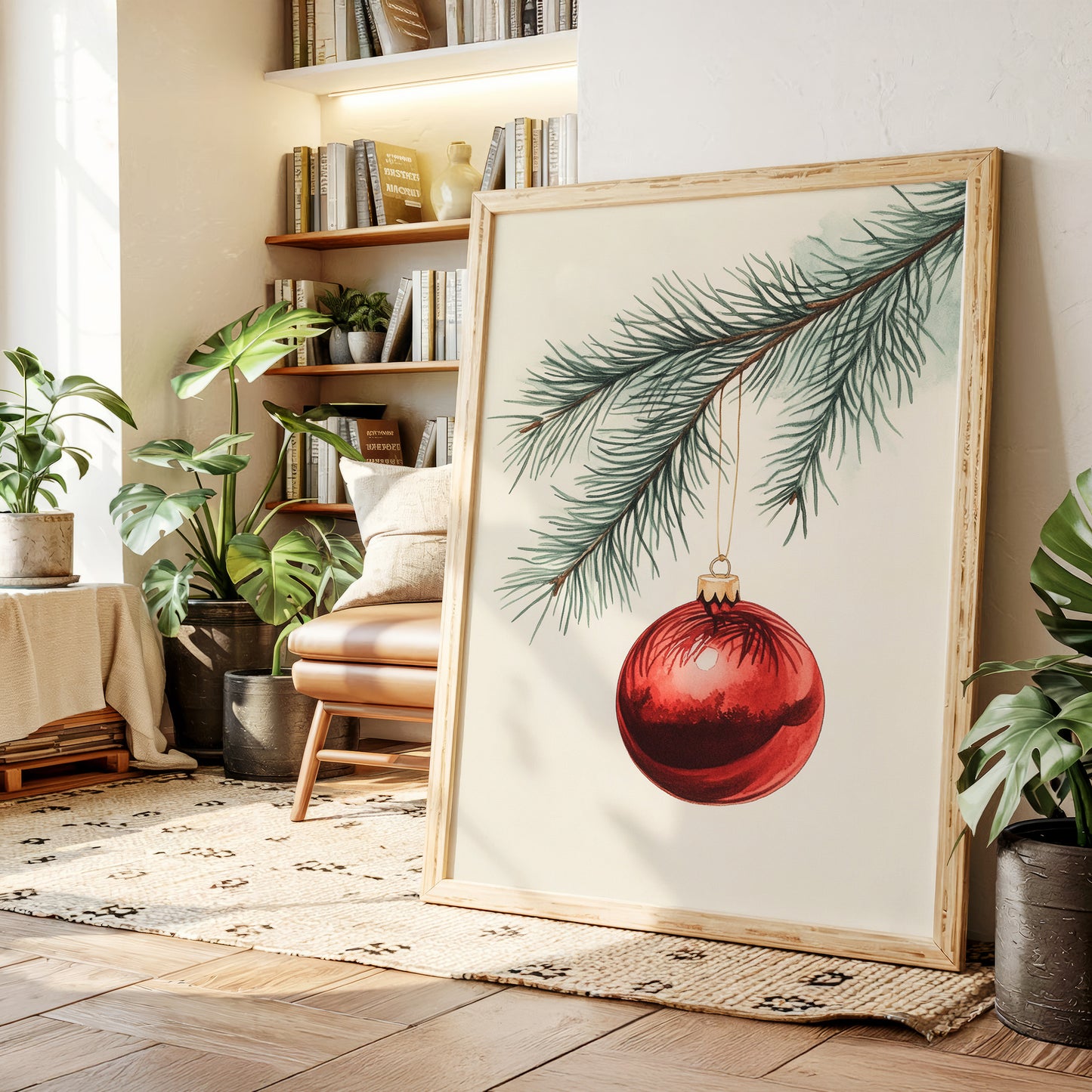 Festive Red Ornament Watercolor Print - Holiday Wall Art - Gallery Canvas image 9