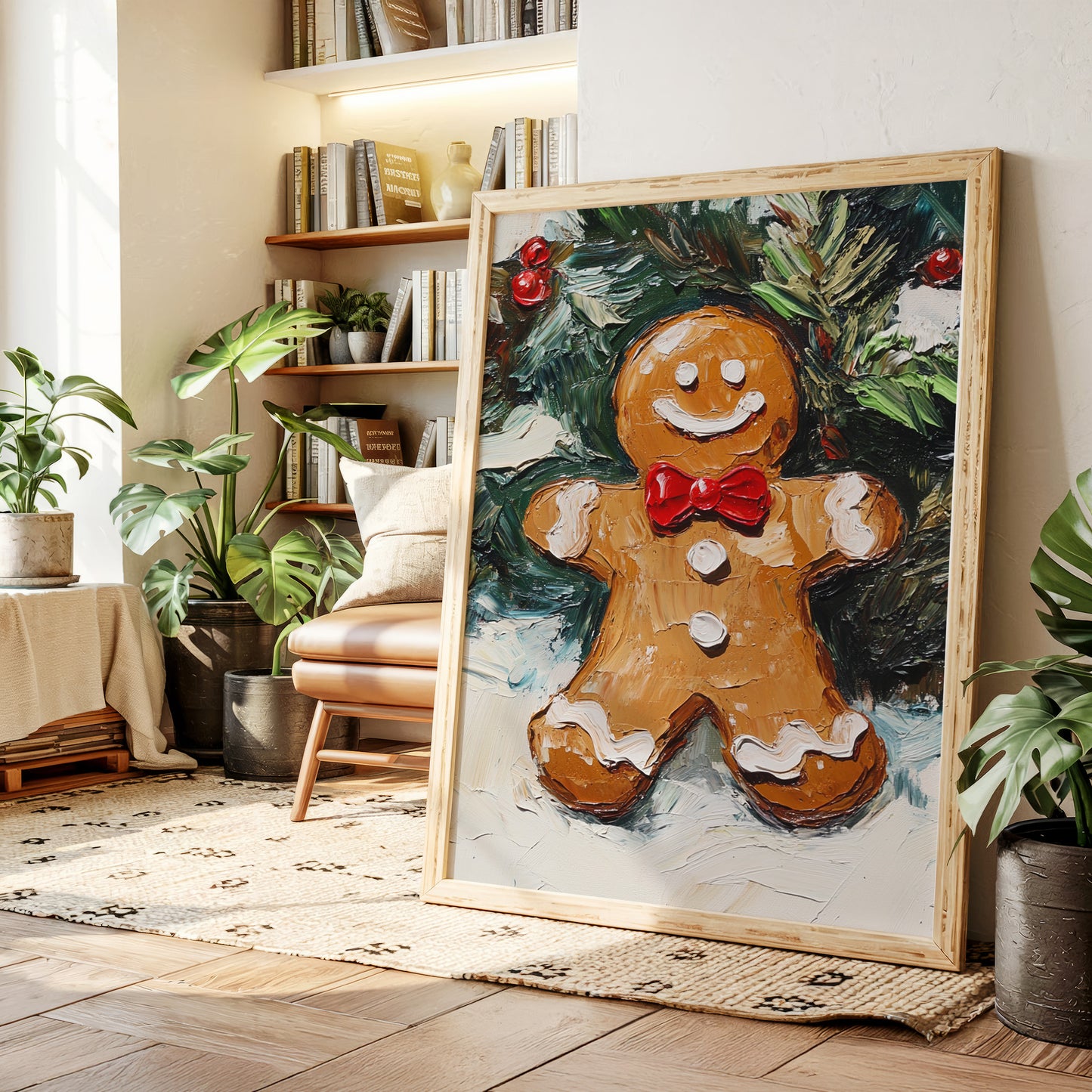 Gingerbread Man Oil Painting - Festive Holiday Art - Gallery Canvas image 15