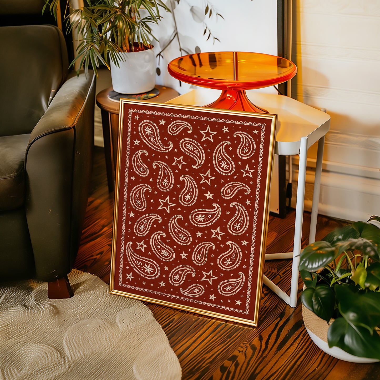 Vintage Red Bandana Star Paisley Print