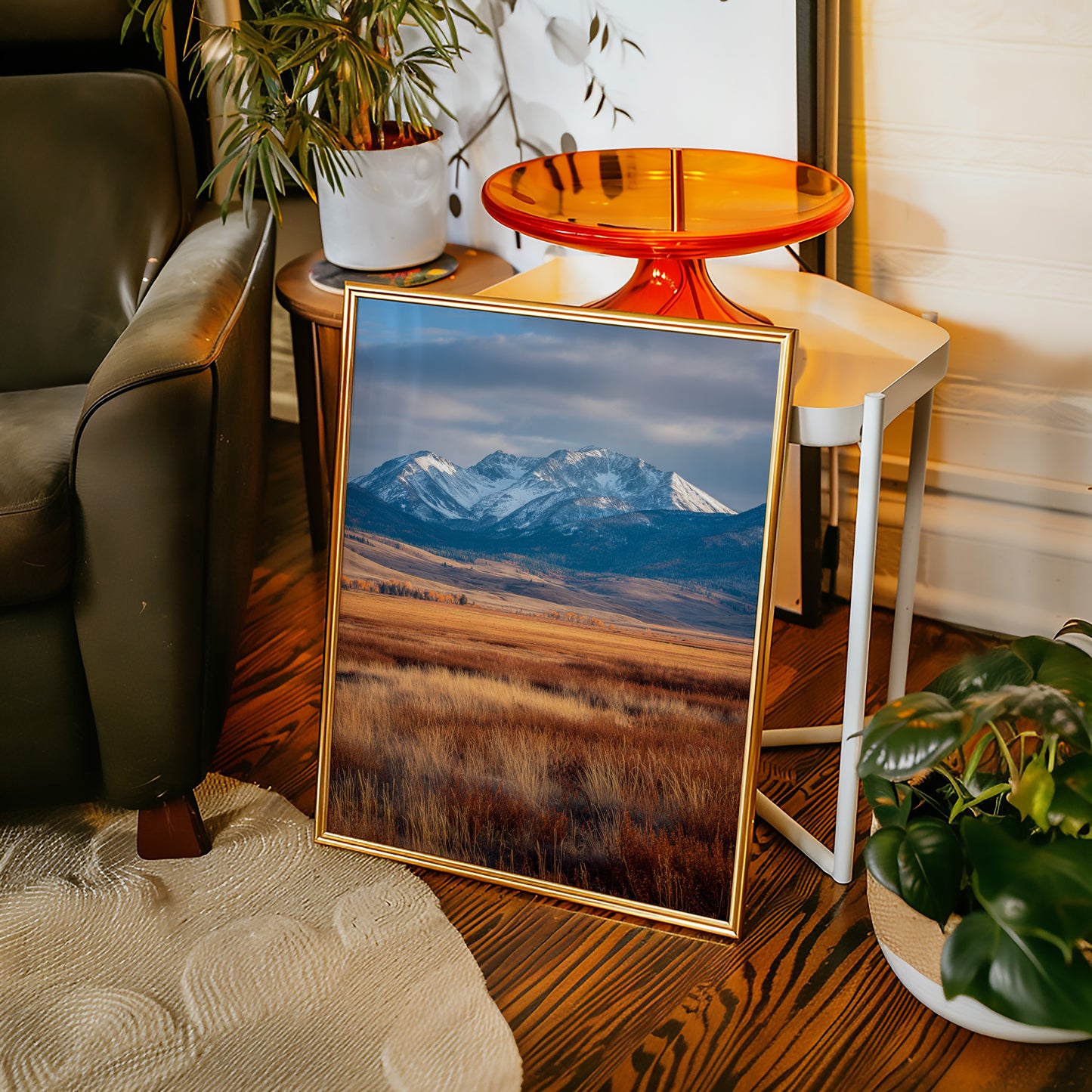 Golden Grasses Beneath Snowy Peaks