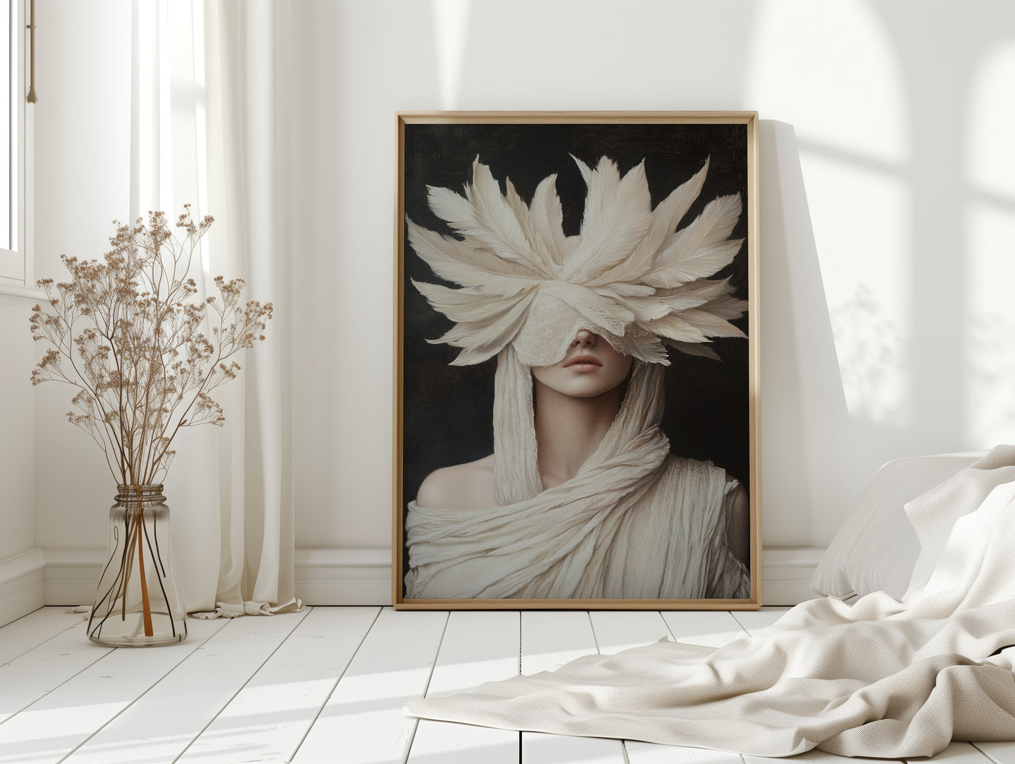 Silent Priestess in Ivory Plumes