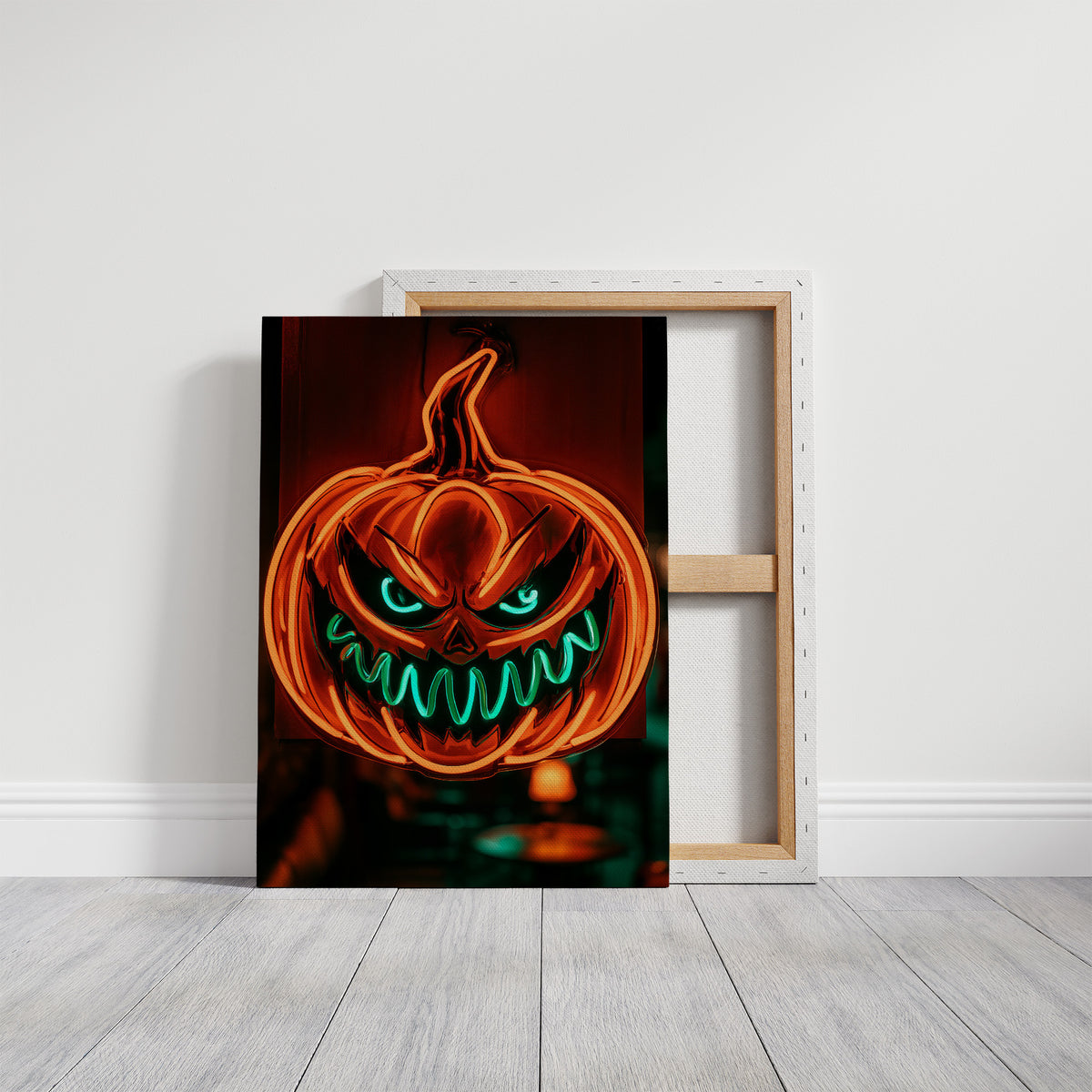 Glow Up, Grin Wide, Scare Hard, gallery wrapped canvas print shown front on